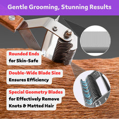 Poodoodle 2in1 Undercoat Rake gentle deshedding and dematting of fur.