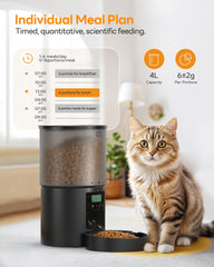 POOEKEN Automatic Cat Feeder back view shows dual power capability.
