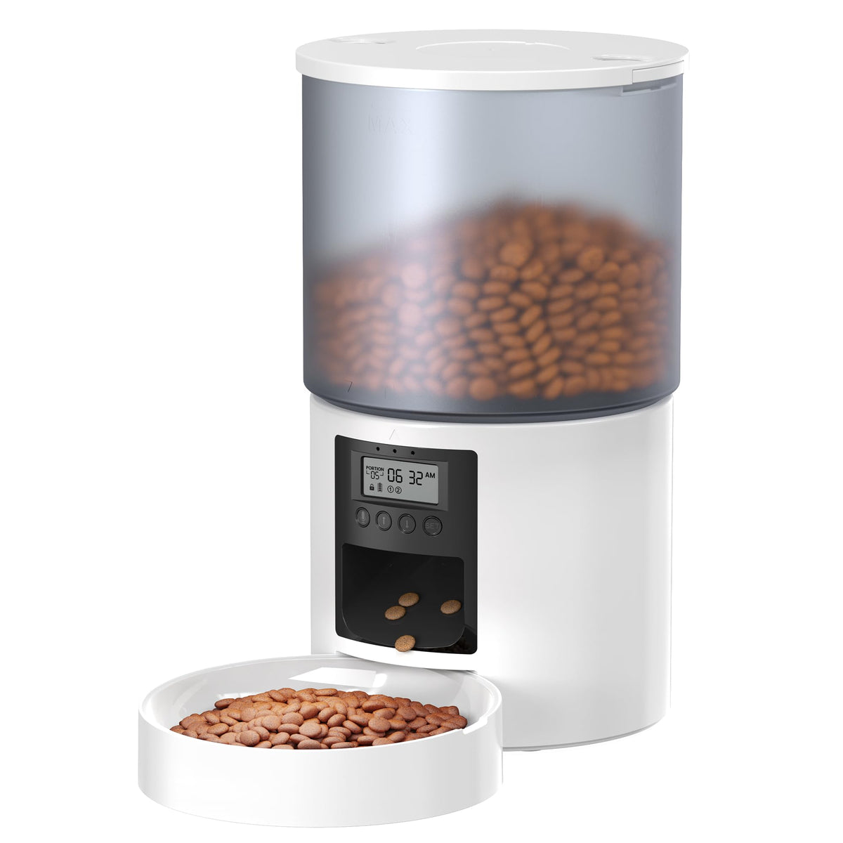POOEKEN Automatic Cat Feeder front view highlighting 4L capacity for scheduled meals.