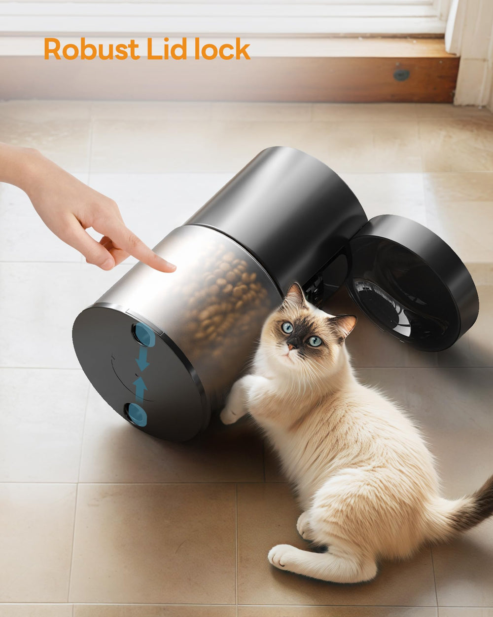 POOEKEN Cat Feeder meal-scheduling graphic explains up to six meals.