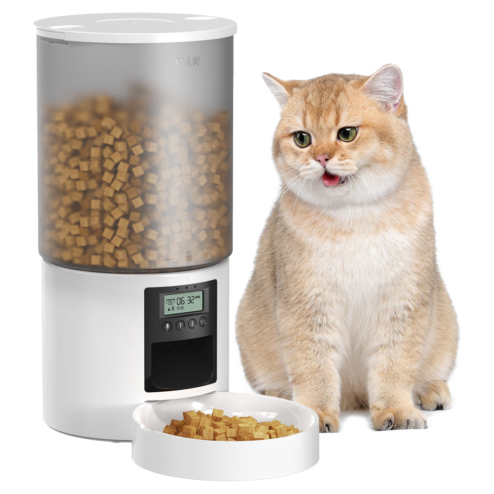 POOEKEN automatic cat feeder front view showing compact, space-saving design for modern homes.