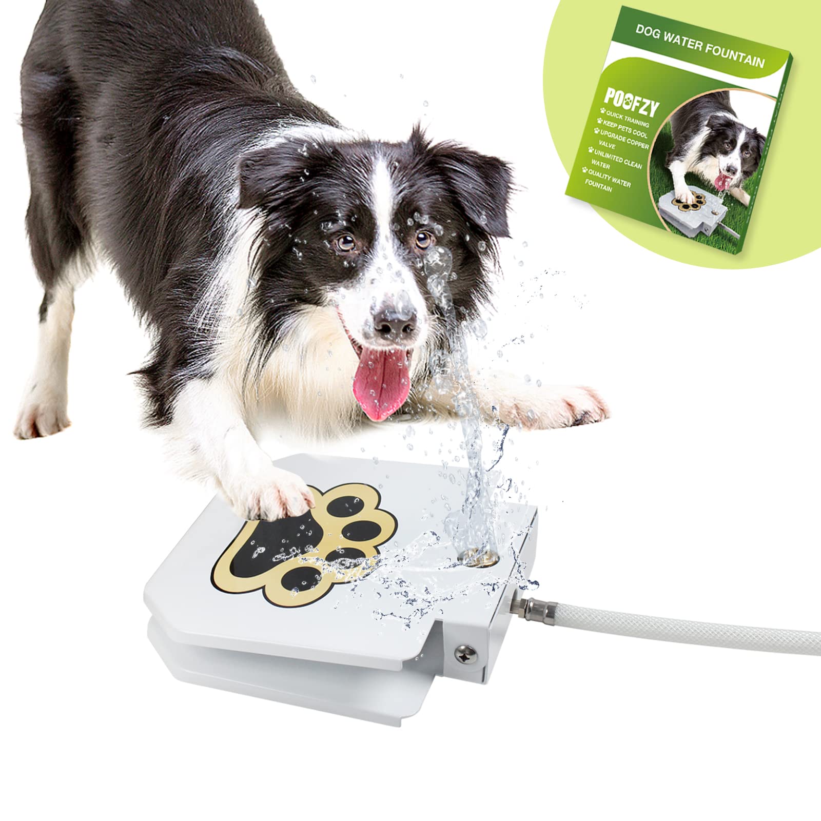 Poofzy dog water fountain step-on exterior paw-activated water for outdoor hydration