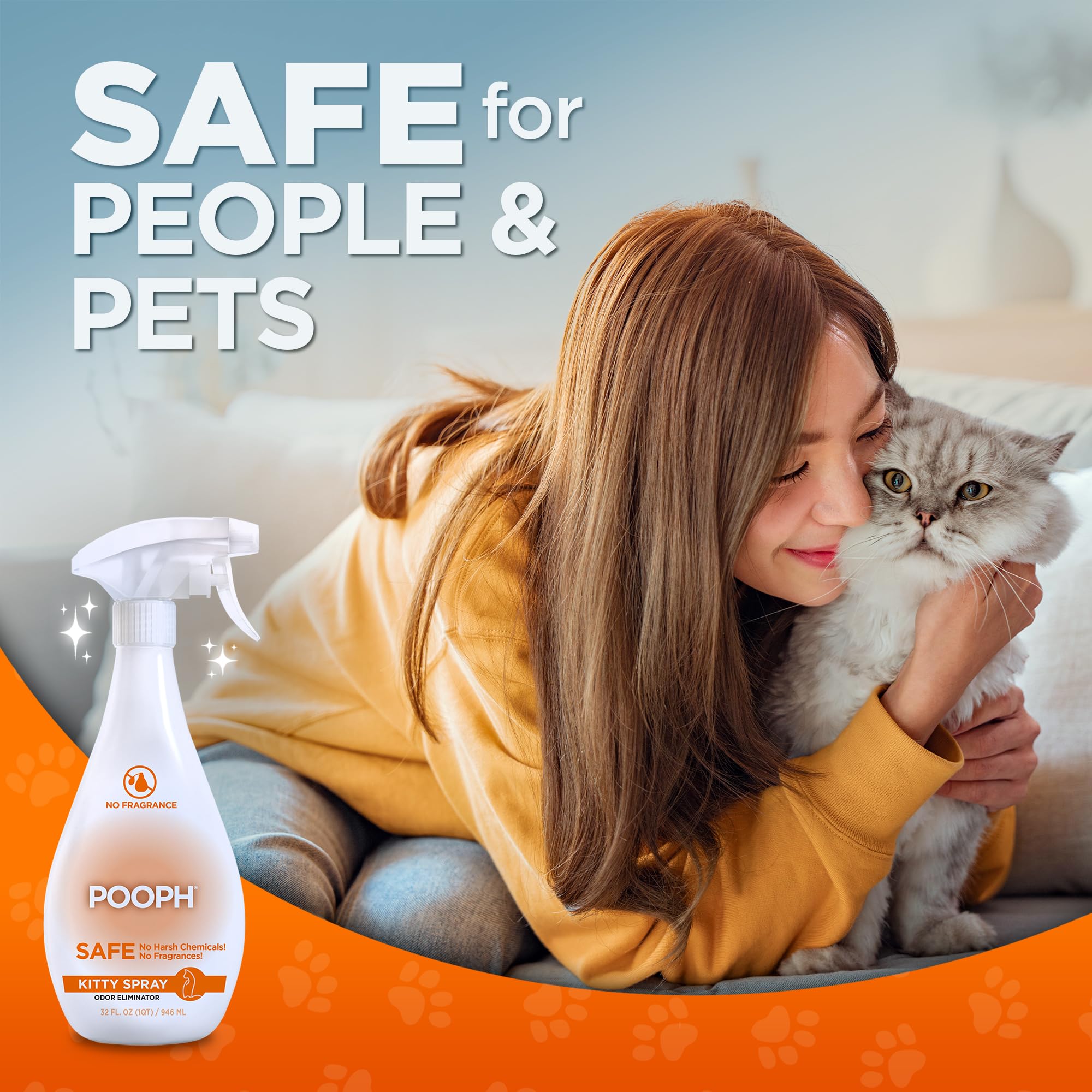 POOPH Kitty Odor Eliminator infographic usage highlights VOCs and HAPs-free formula