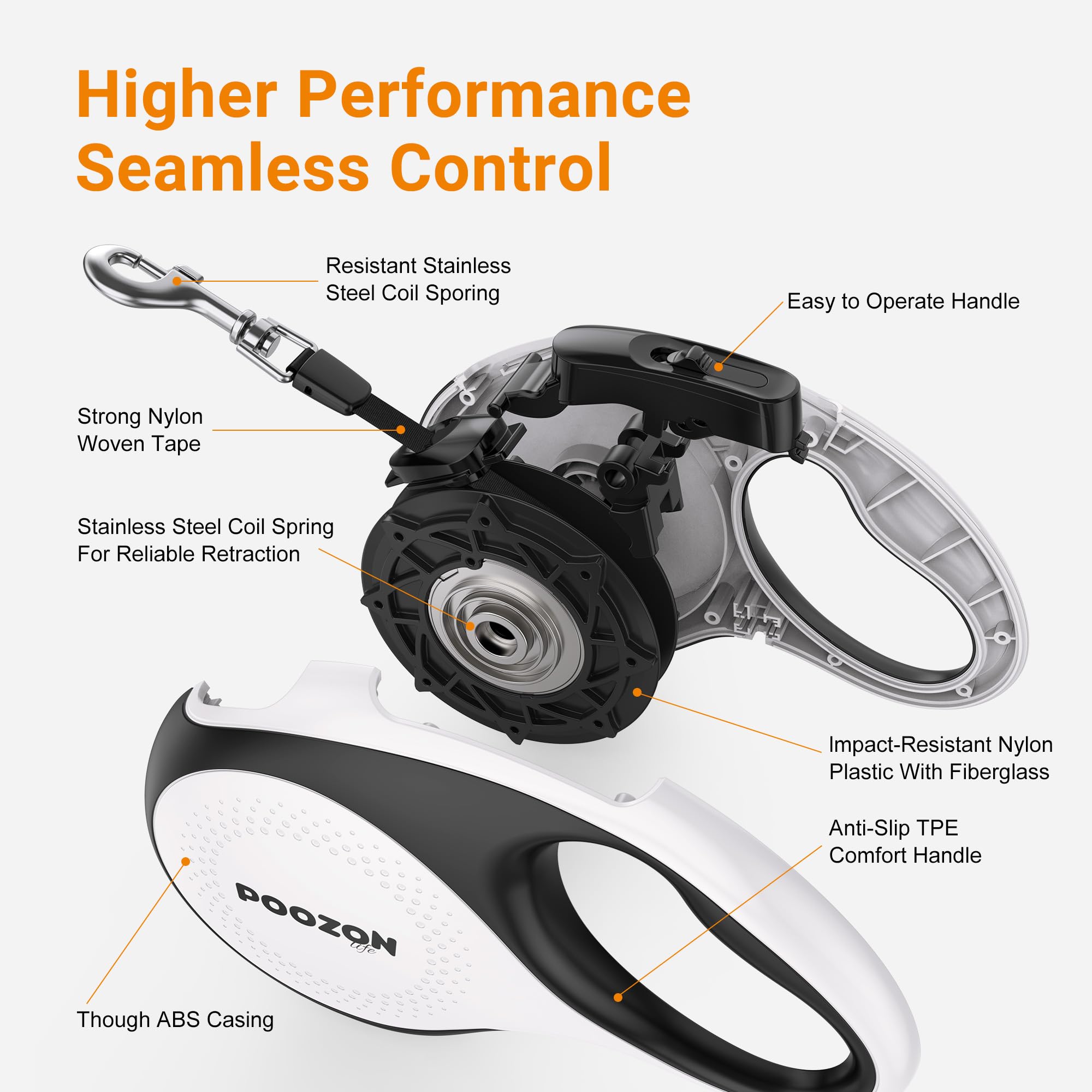 Poozonlife retractable leash durable nylon tape offers reliable extension for medium to large dogs