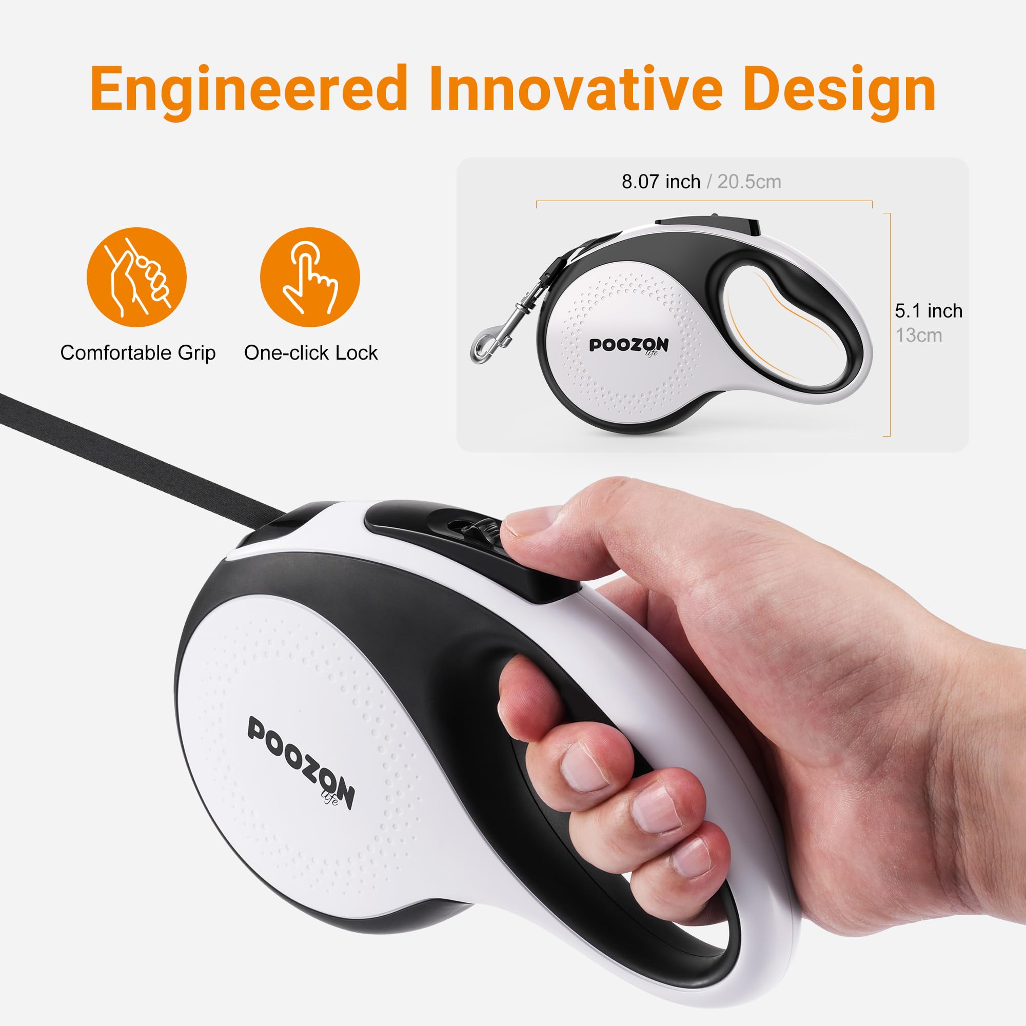 Poozonlife retractable leash one-button lock makes quick stops during crowded sidewalks