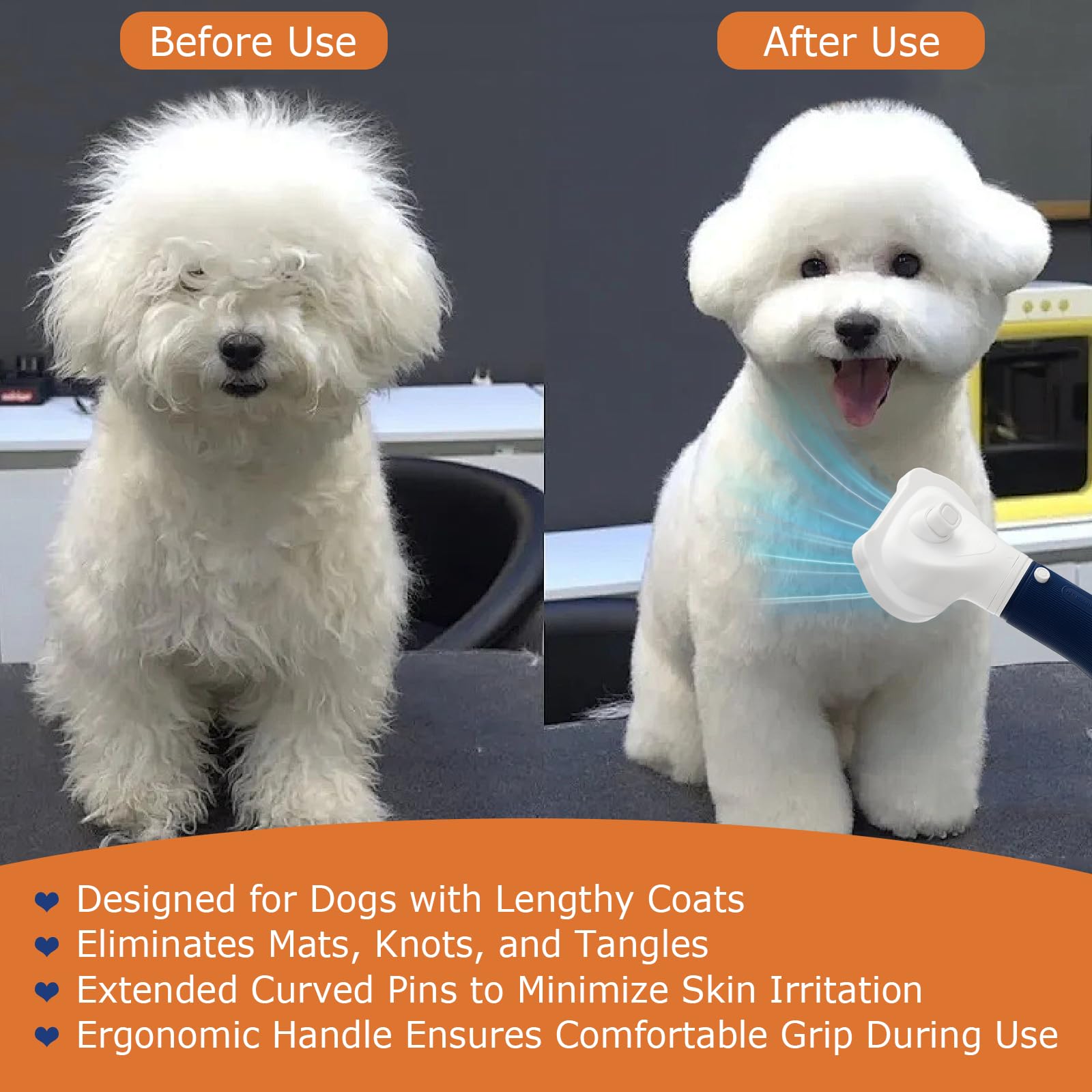 POPET 3-in-1 dog-blow dryer with brush attachment enabling fast detangling and finishing.