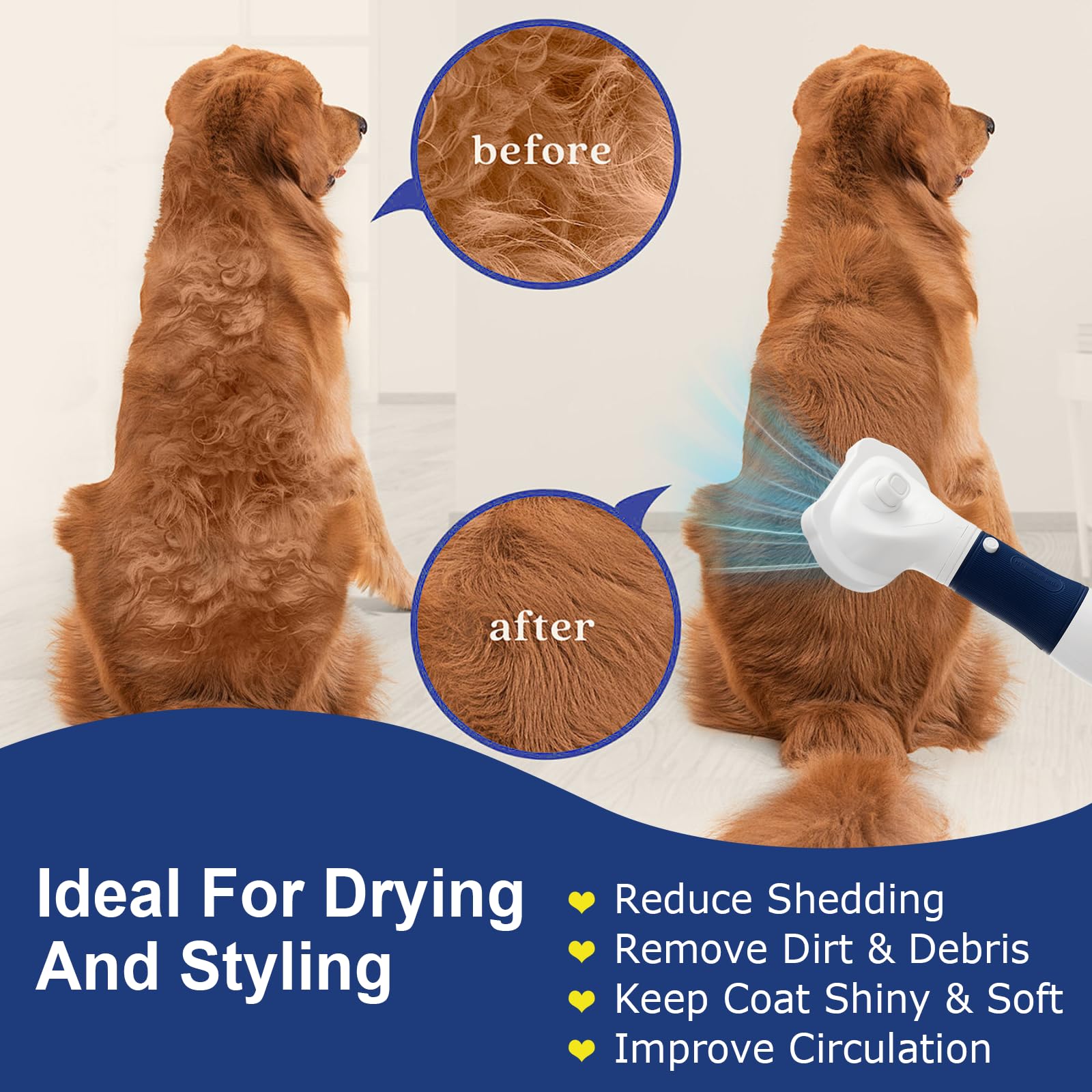 POPET dog and cat dryer with slicker brush in use for efficient coat care