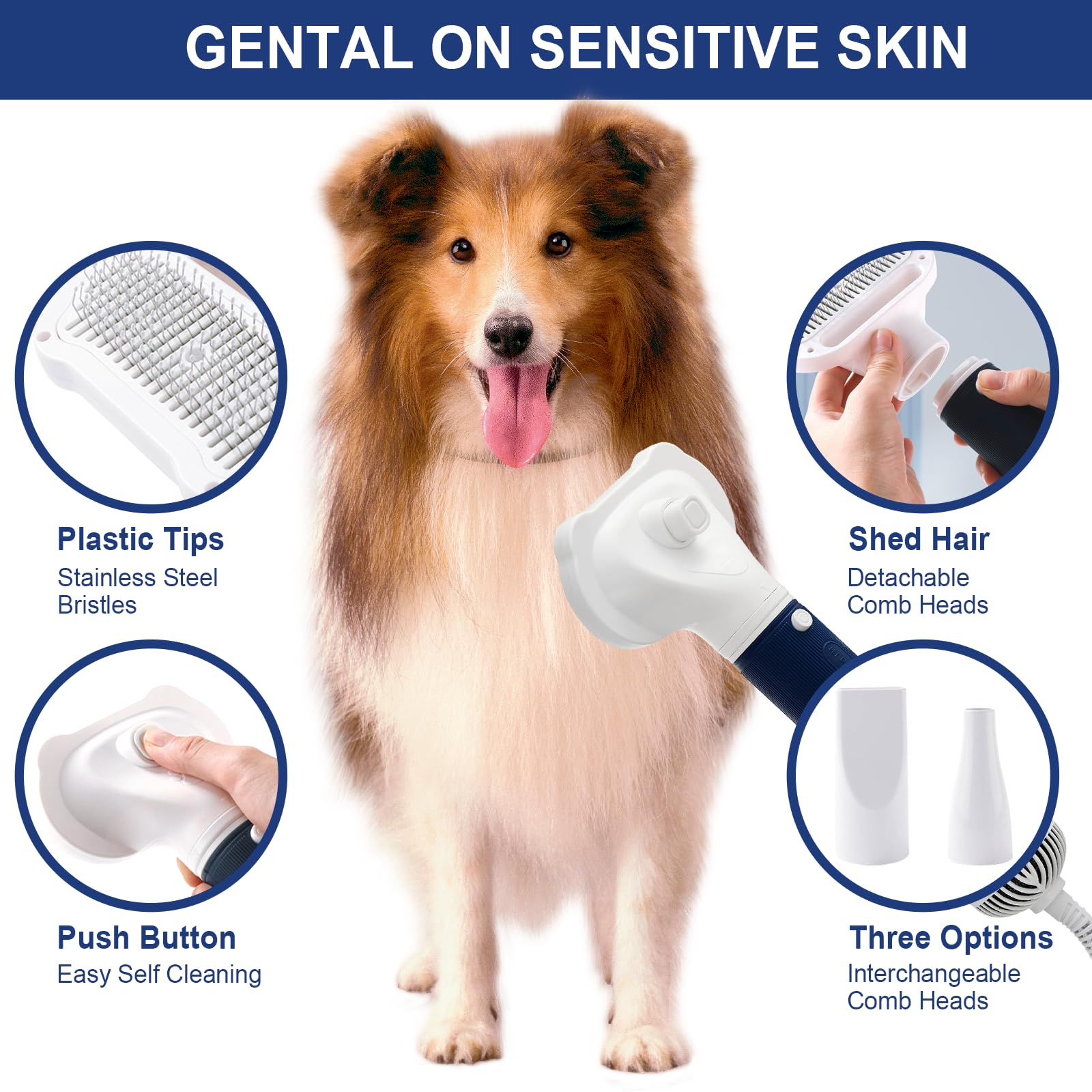 POPET safety-tipped bristles visible during detangling and gentle grooming
