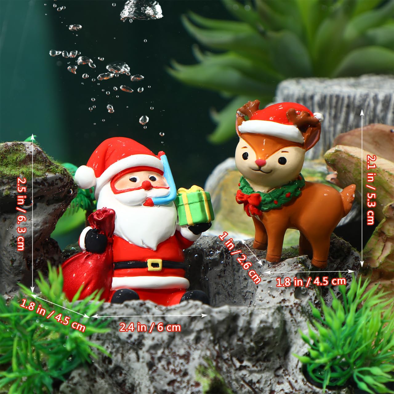POPETPOP holiday aquarium decoration setup enhances tank aesthetics and festive mood.