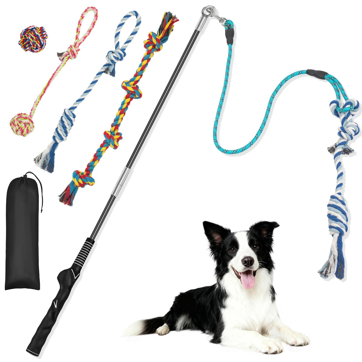 Popoko flirt pole dog teaser wand assembly demonstrates quick setup for outdoor training.