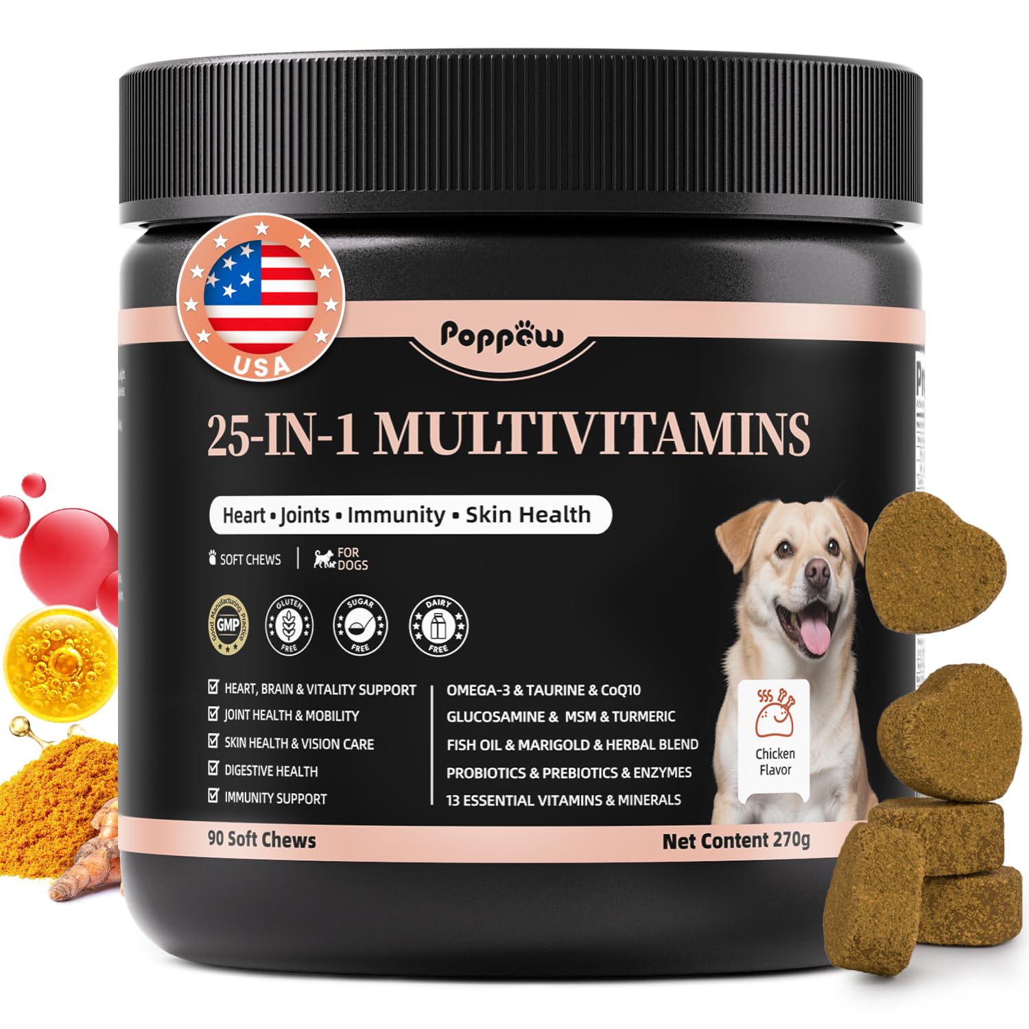 POPPAW 25in1 dog multivitamin chews packaging promotes easy daily use and overall wellness.