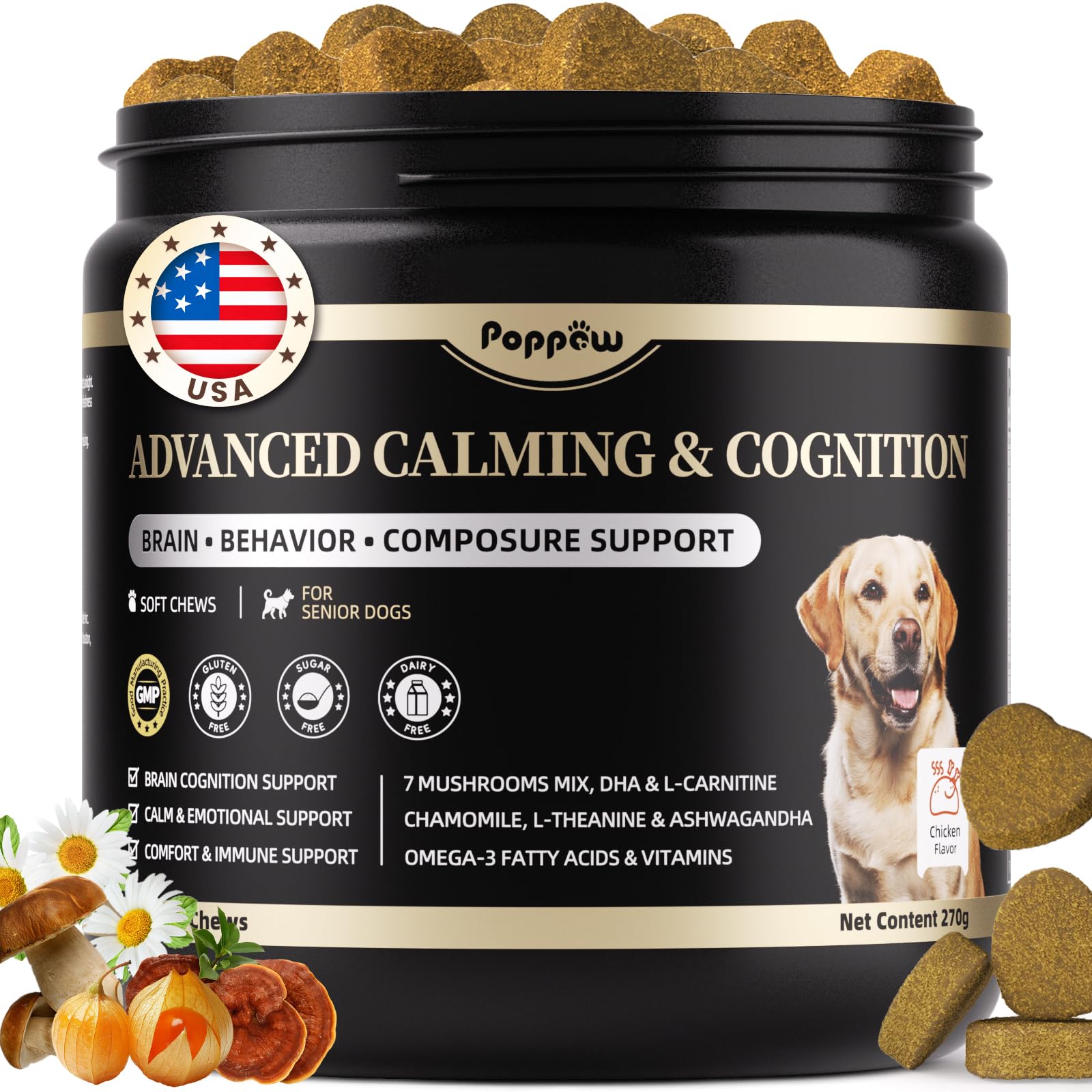 Poppaw advanced calming chews dog tub for easy daily calming routine