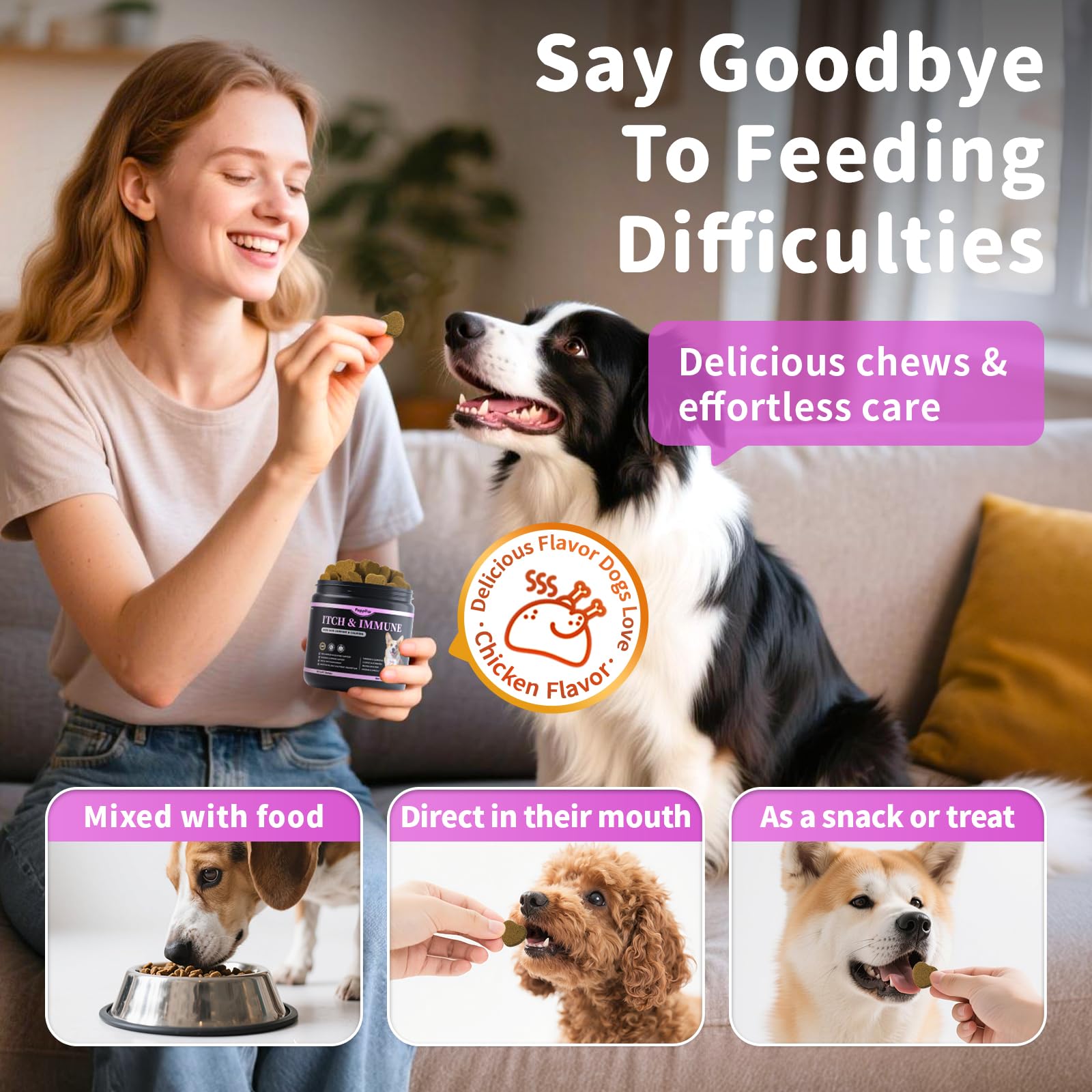 Poppaw beef-flavored dog chews pack showing easy daily dosing