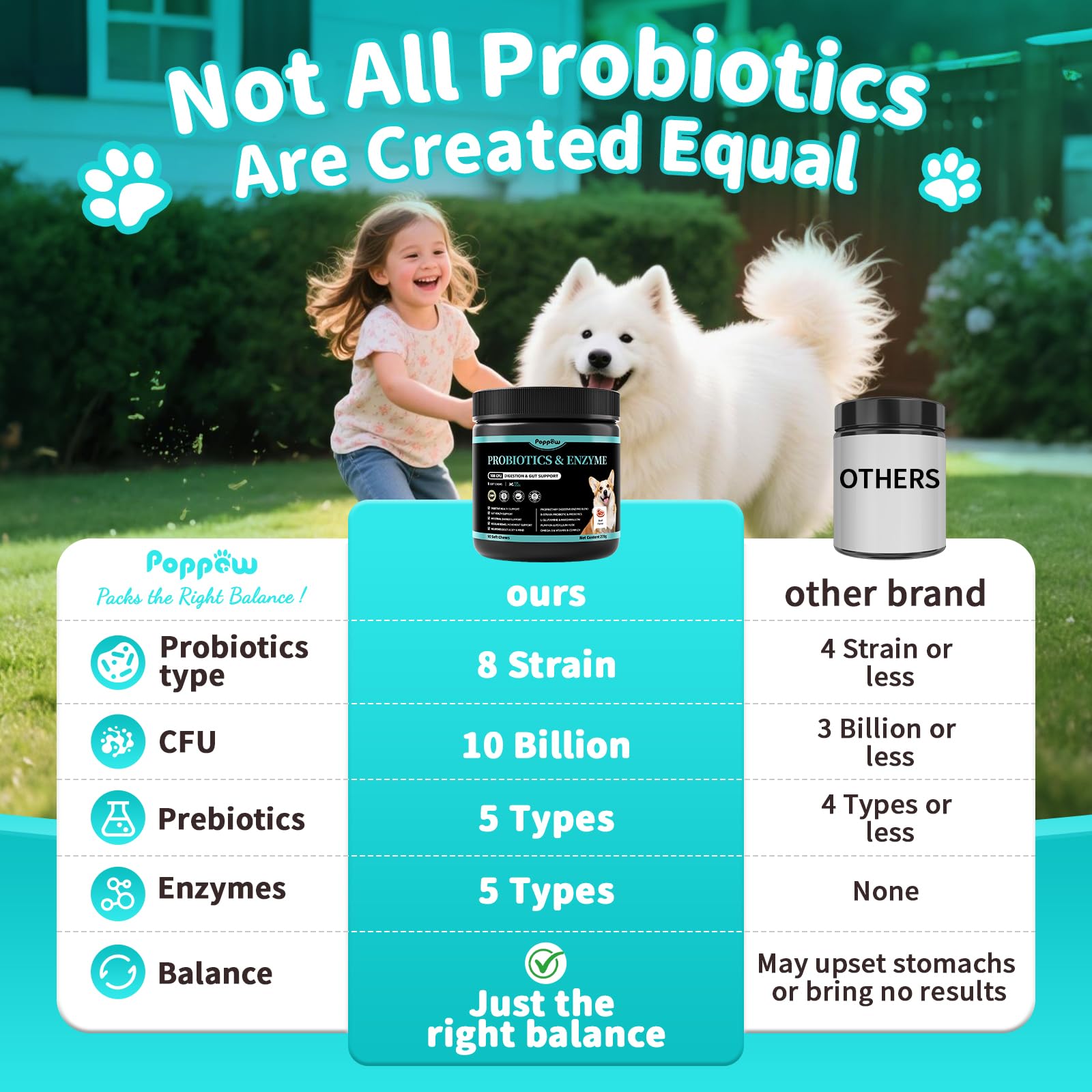 POPPAW digestive enzymes and pumpkin fiber chews shown for digestion support.