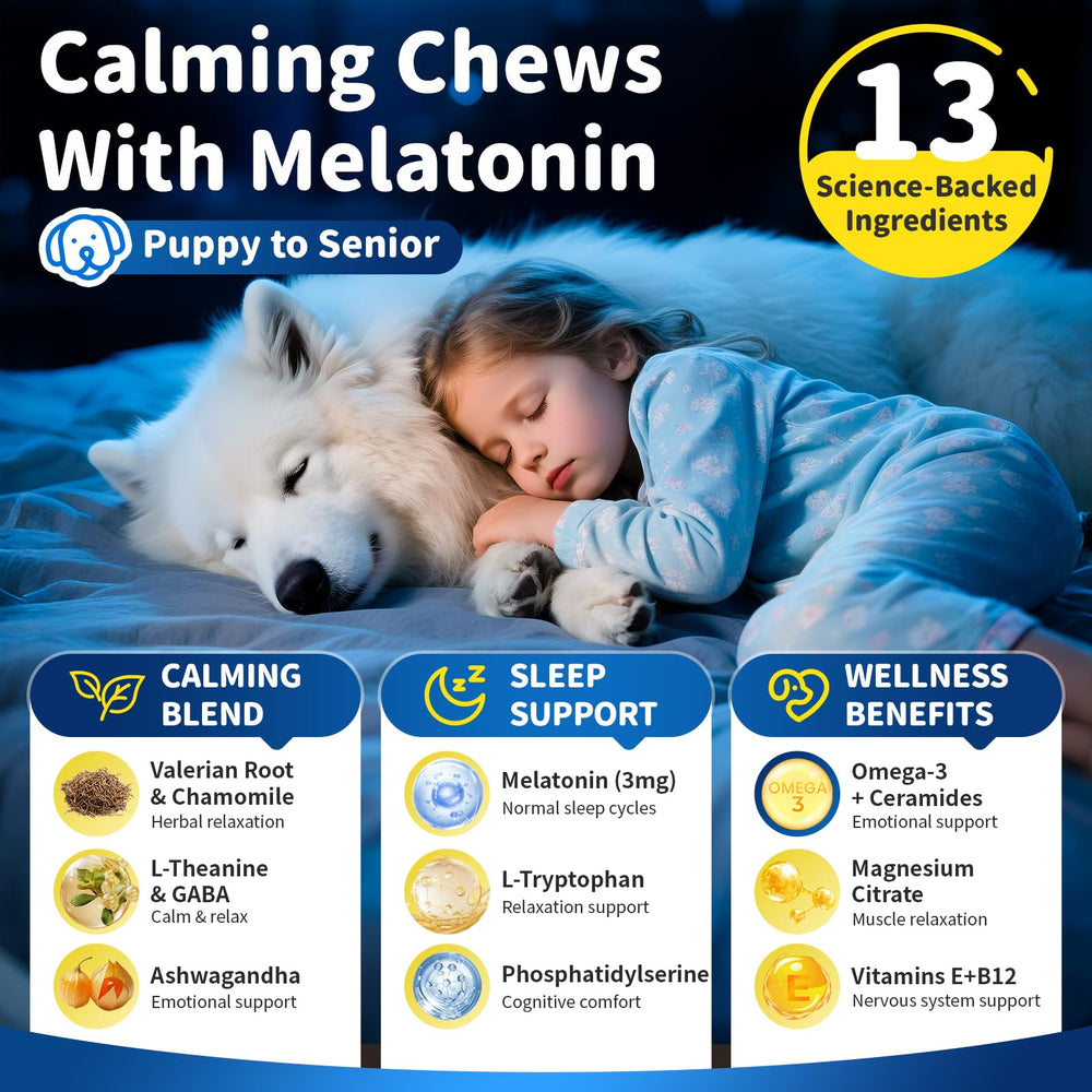 POPPAW Dog Melatonin Chews packaging on shelf as natural calming option