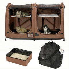 Porayhut Mispace dual-compartment cat cage folded for travel storage.