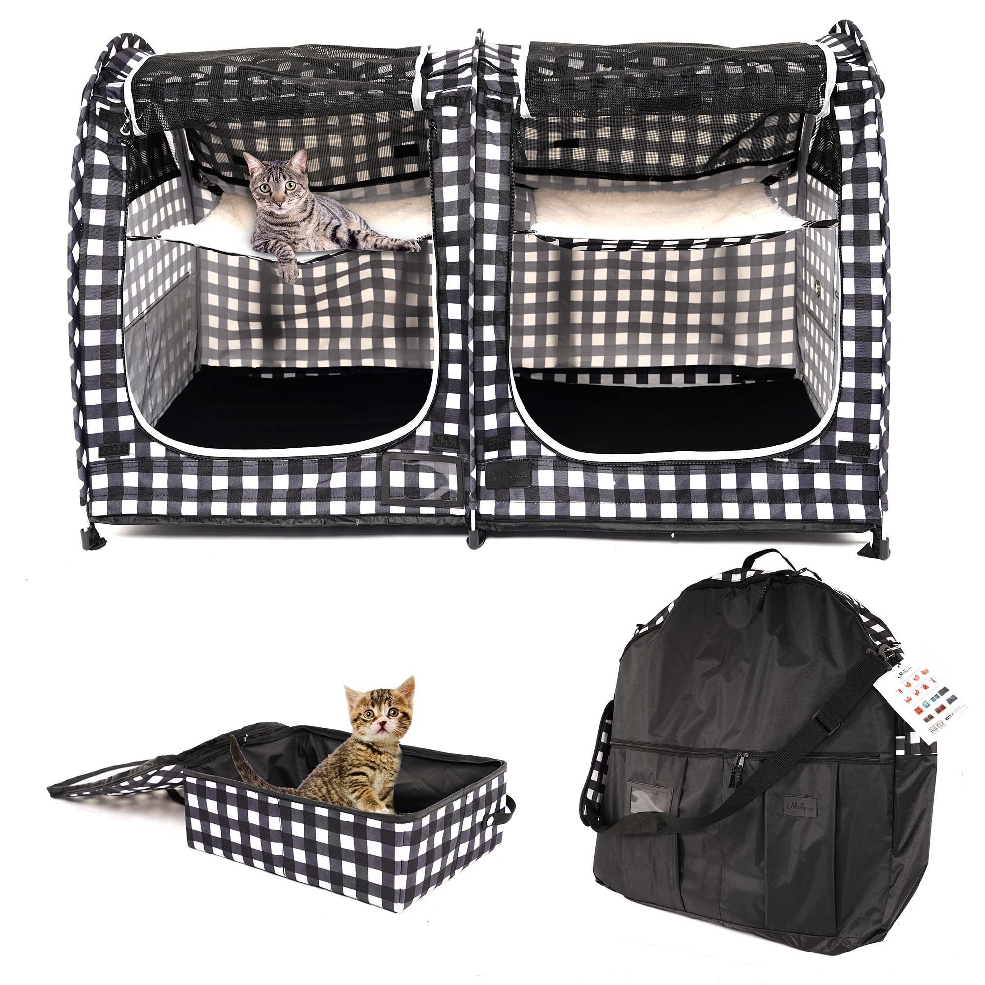 Porayhut Mispace portable twin-compartment cage folded for easy travel and storage