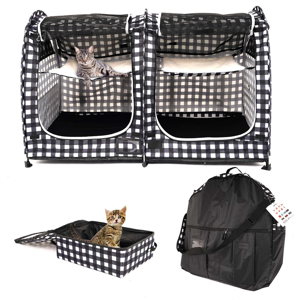 Porayhut Mispace portable twin-compartment cage folded for easy travel and storage
