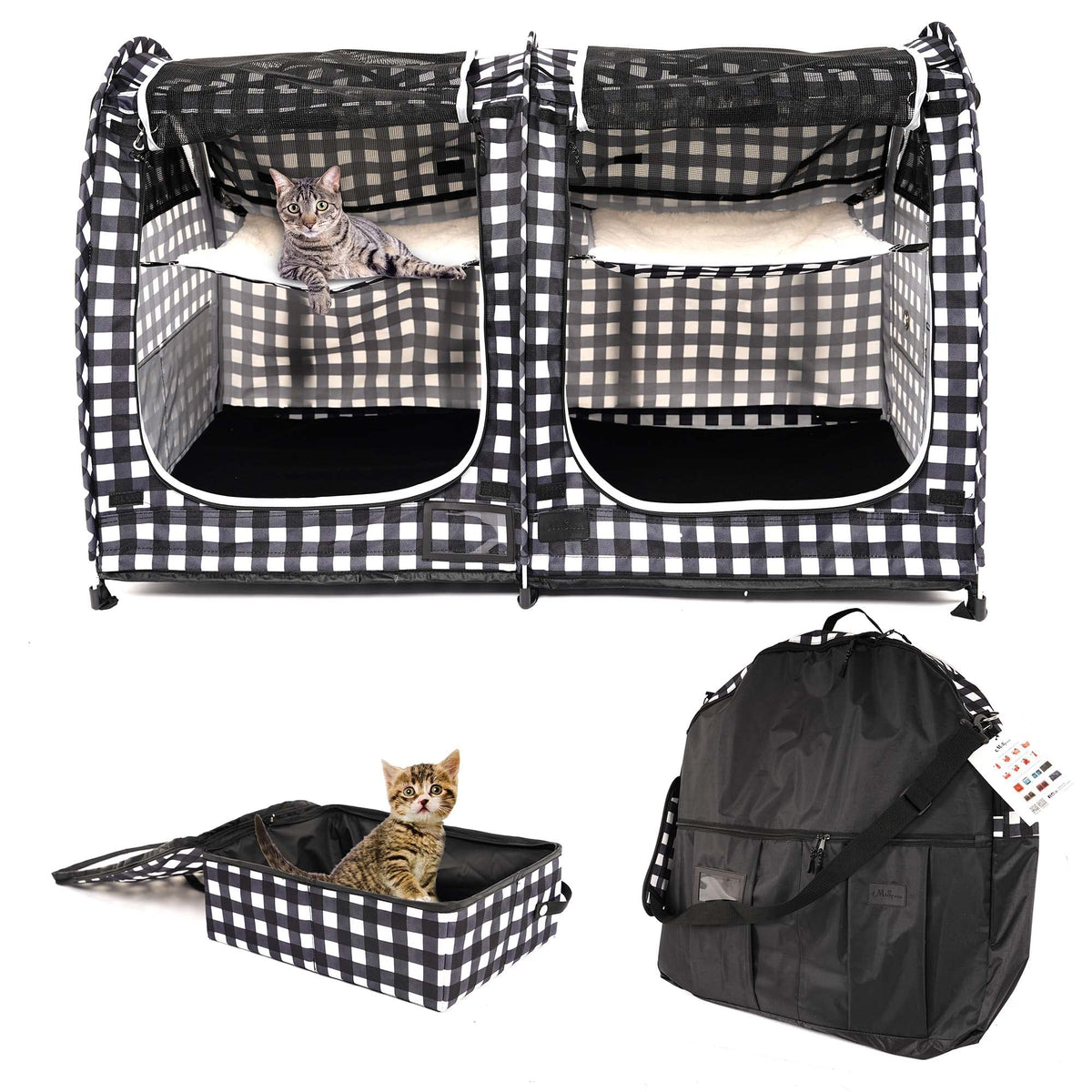 Porayhut Mispace portable twin-compartment cage folded for easy travel and storage