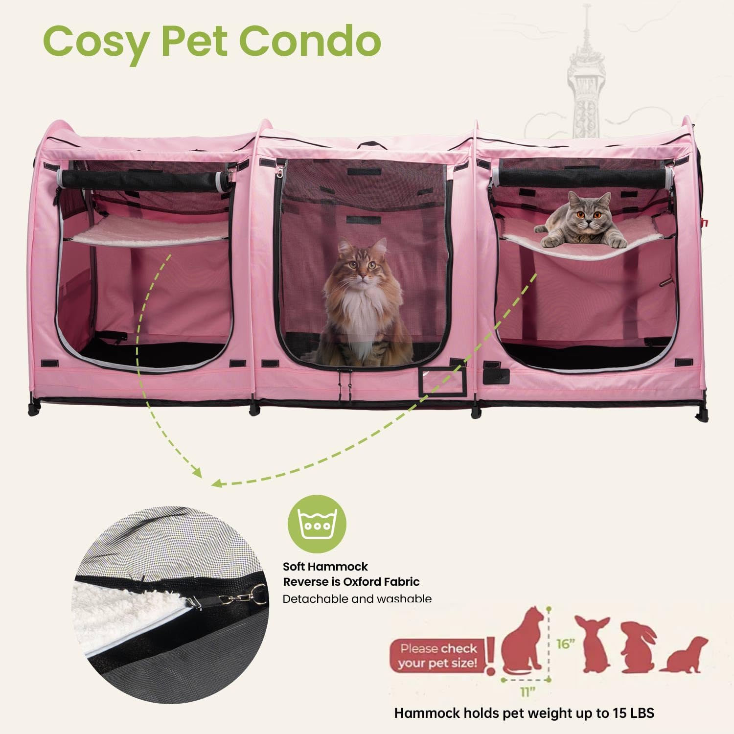 Porayhut cat cage glass-pole-frame shows sturdy construction for repeated use