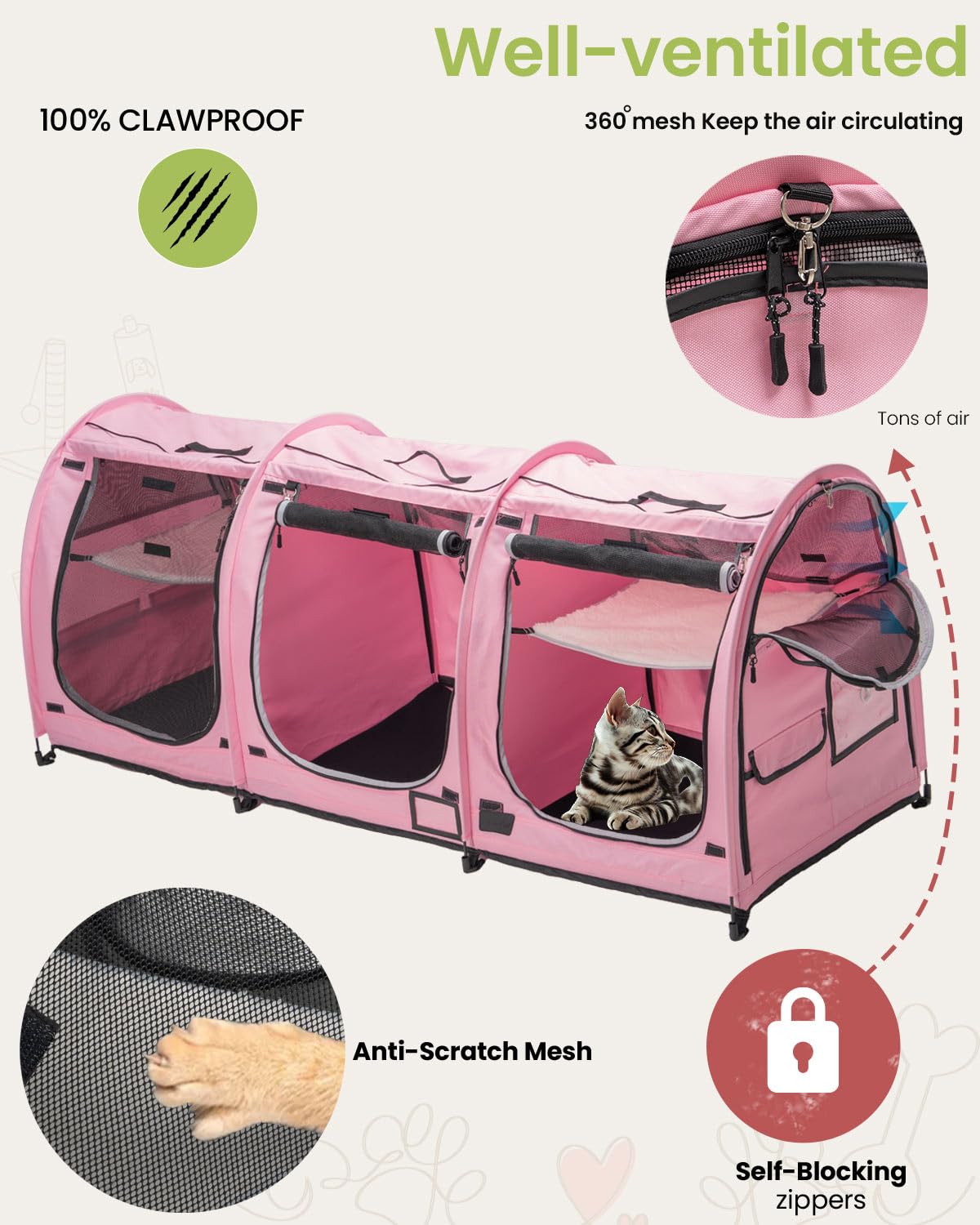 Porayhut portable cat cage collapsible litter box supports convenient litter management