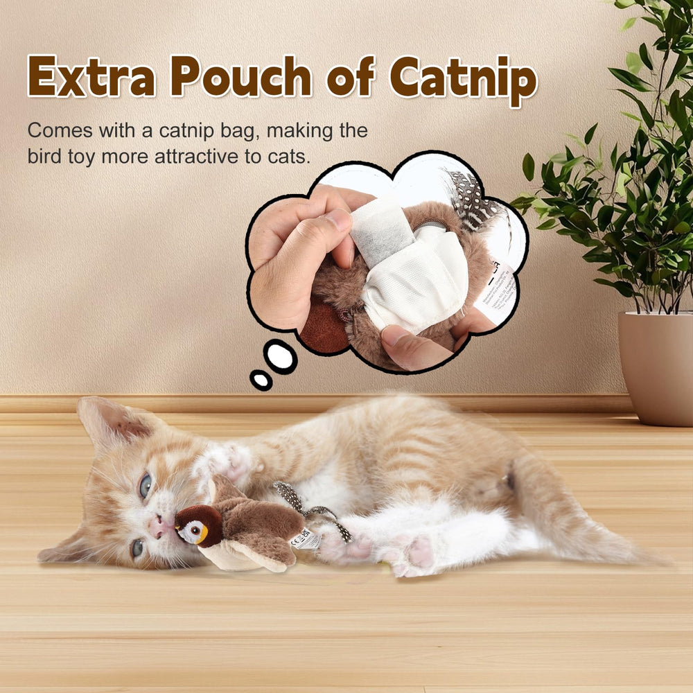 Poreids Chirping Bird Cat Toy soft plush material for durable, gentle fun