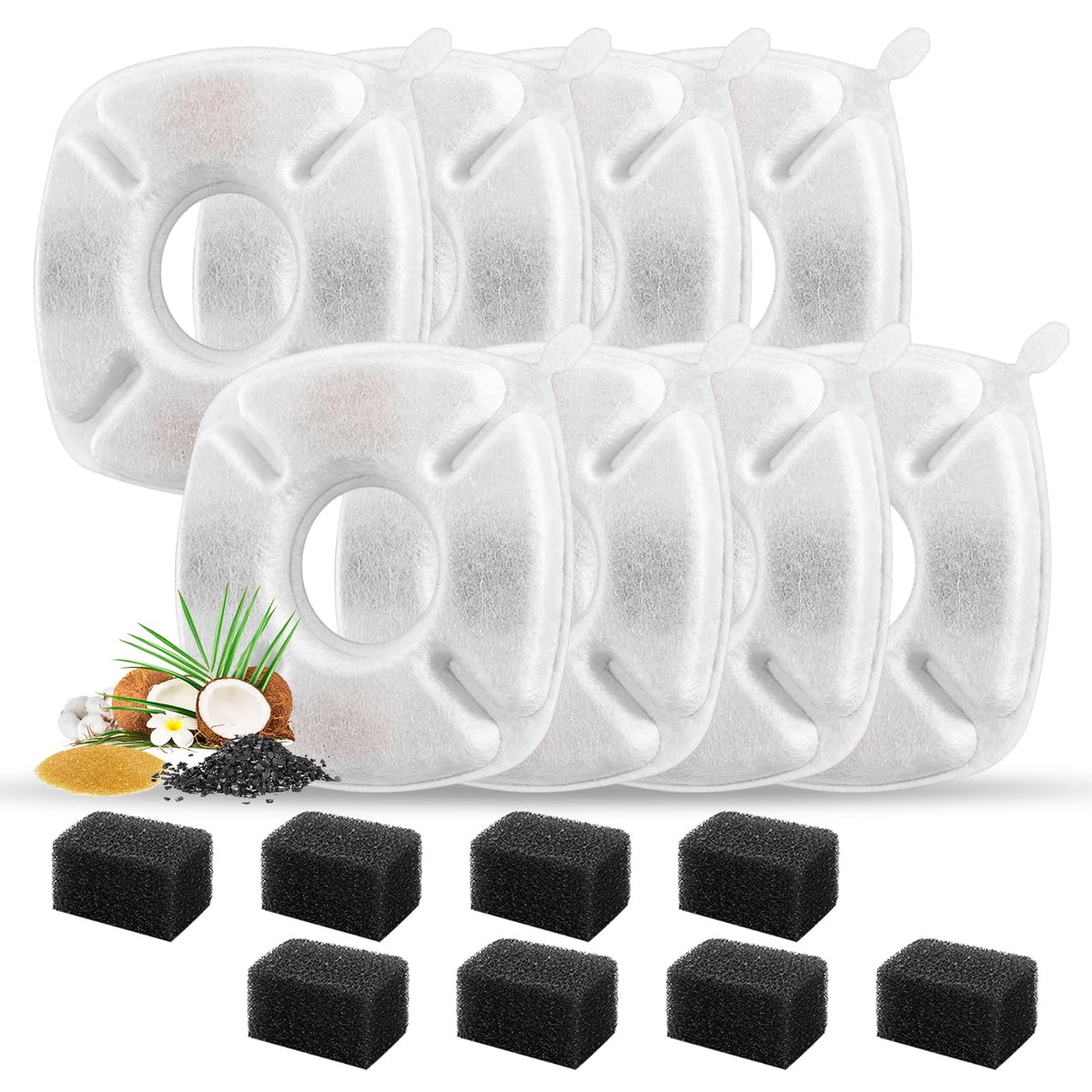 Porens 16-piece cat fountain filters with 8-pack sponges for cleaner cat drinking water