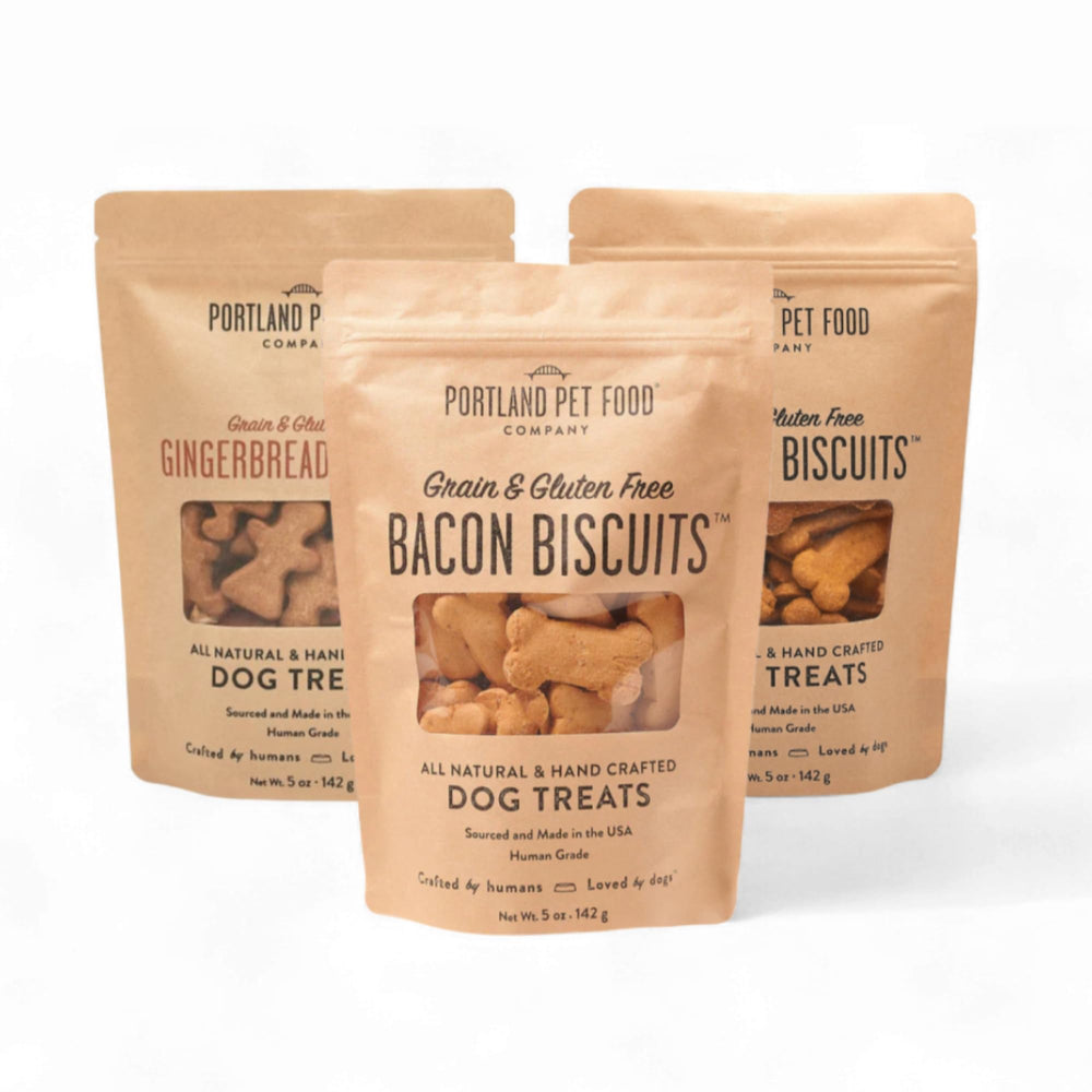 Portland Pet Food Co bacon-treat-bag showing real bacon pieces for training rewards