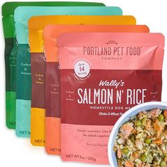 Portland Pet Food Company fresh dog food pouches front view.