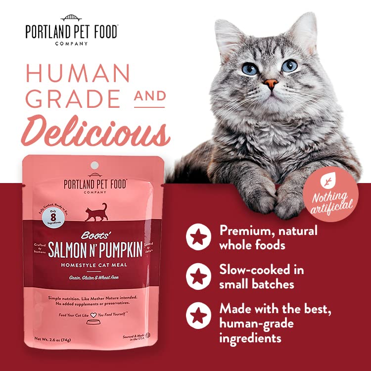 Portland Pet Food Luke's Chicken N' Pumpkin pouch on table for convenient portion-ready serving.
