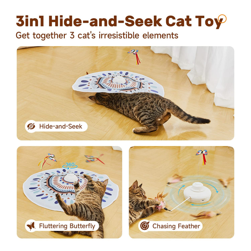 Potaroma cat toy feather wand visible and ready to engage a cat