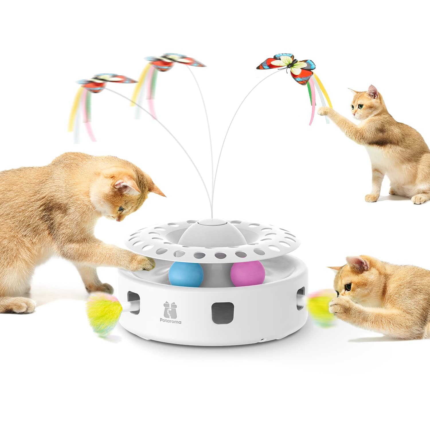 Potaroma 3in1 cat toy butterfly in flight for chasing and pouncing