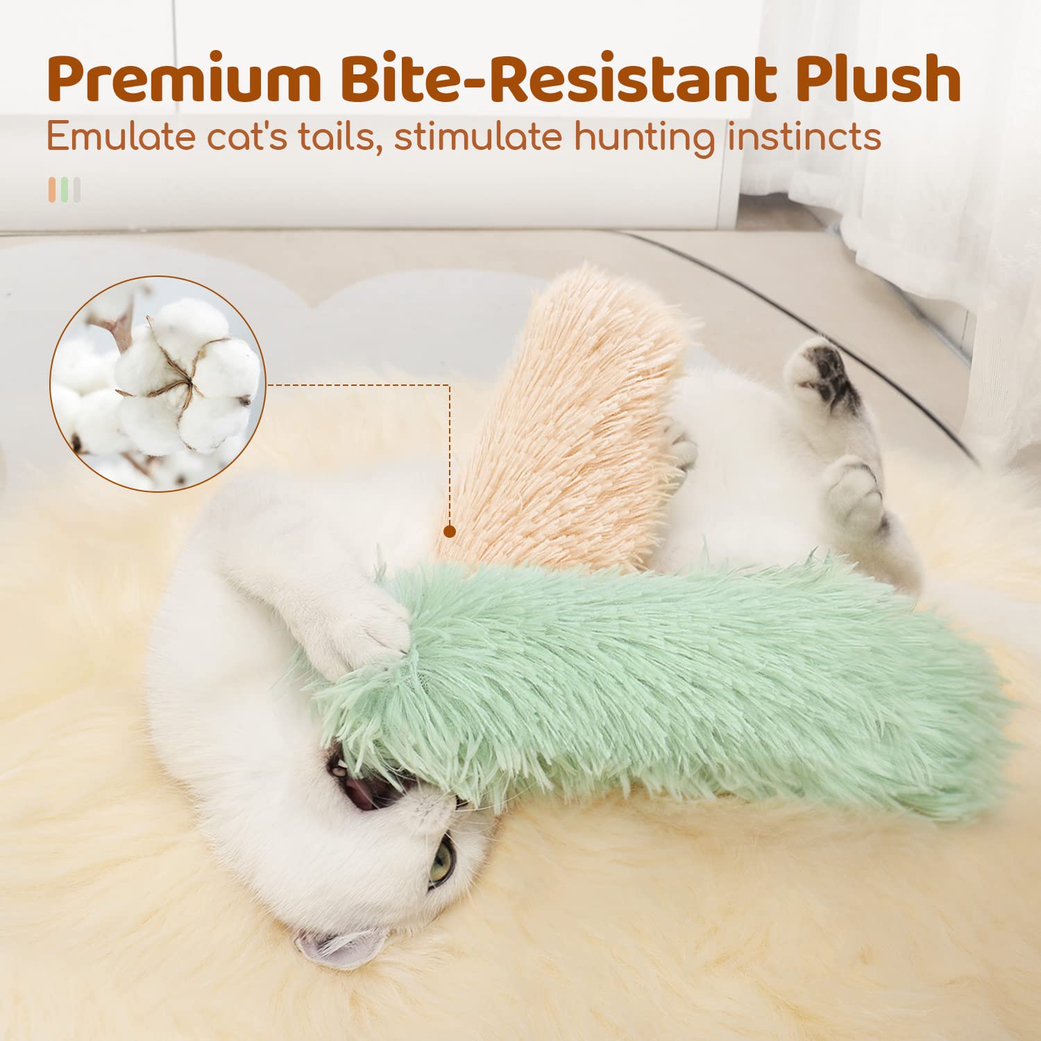 Potaroma cat toys pillows in use by a curious kitten for interactive indoor play