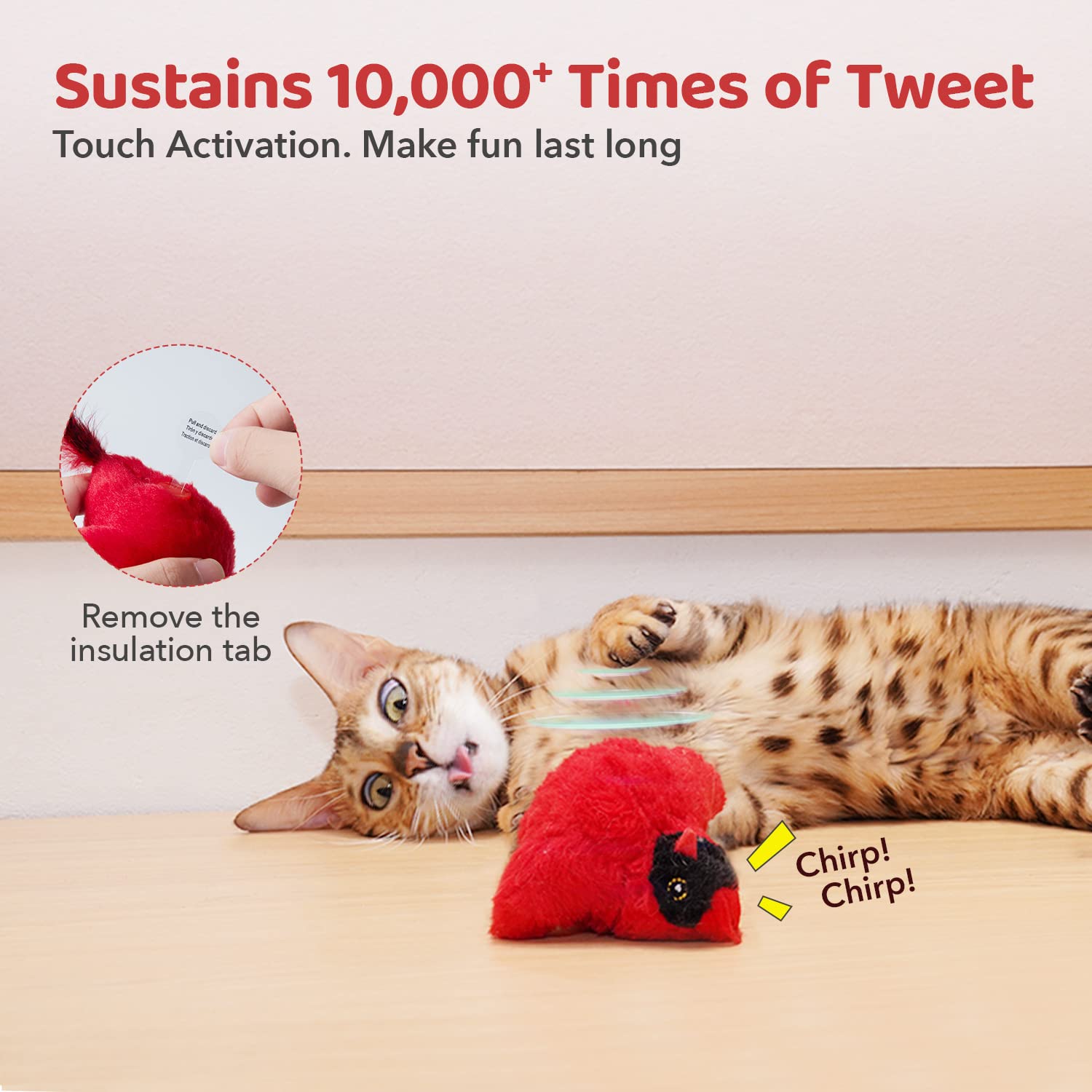 Potaroma durable plush and feather materials stand up to rough kitty games.