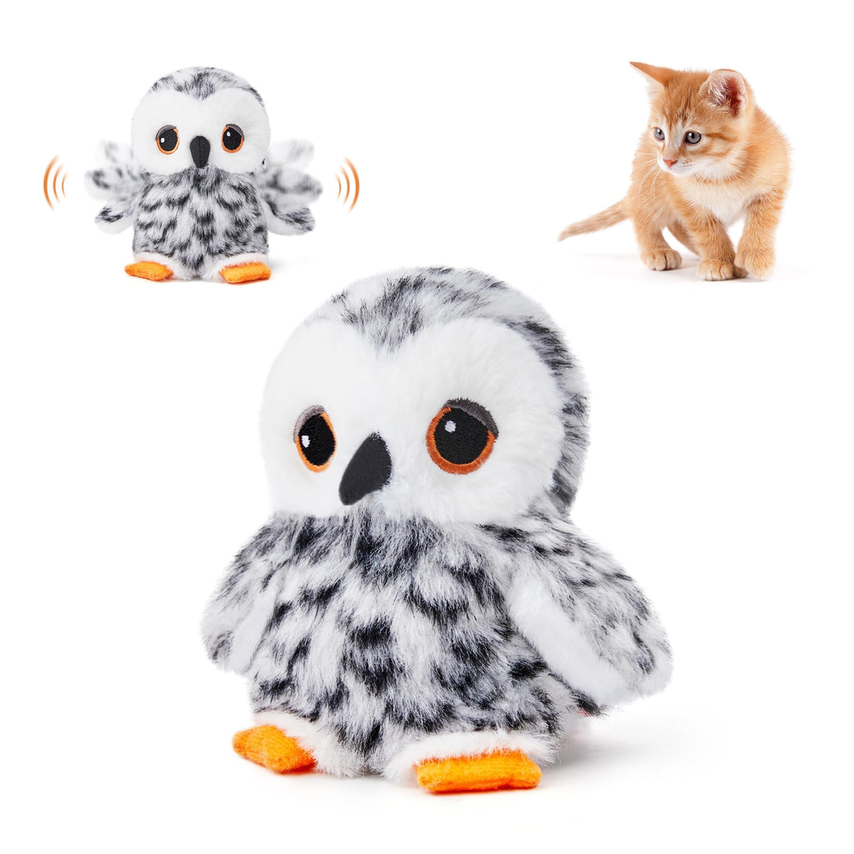 Potaroma flapping owl toy close-up shows plush wings ideal for interactive play.
