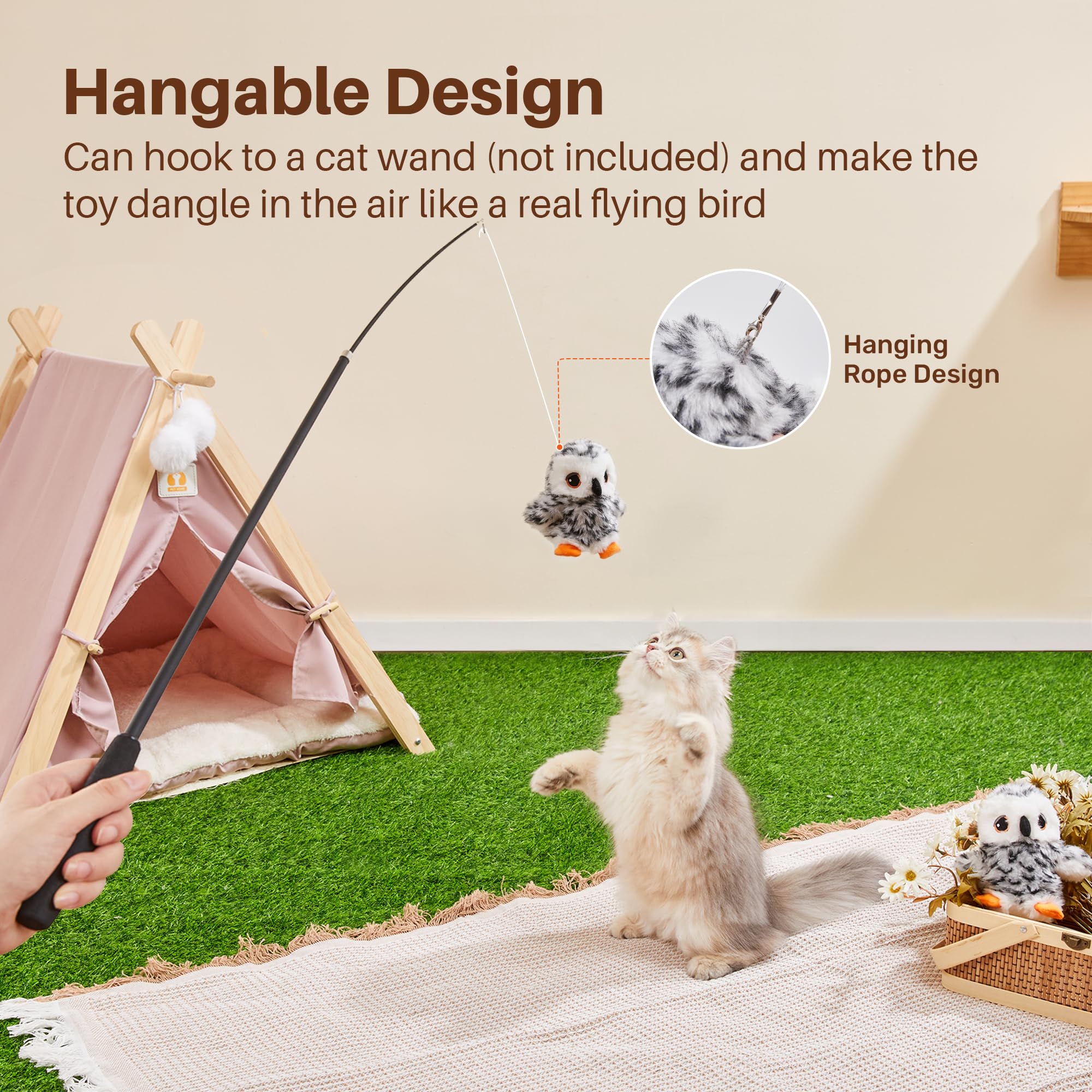 Potaroma flapping owl toy in action engages kittens during solo play sessions.