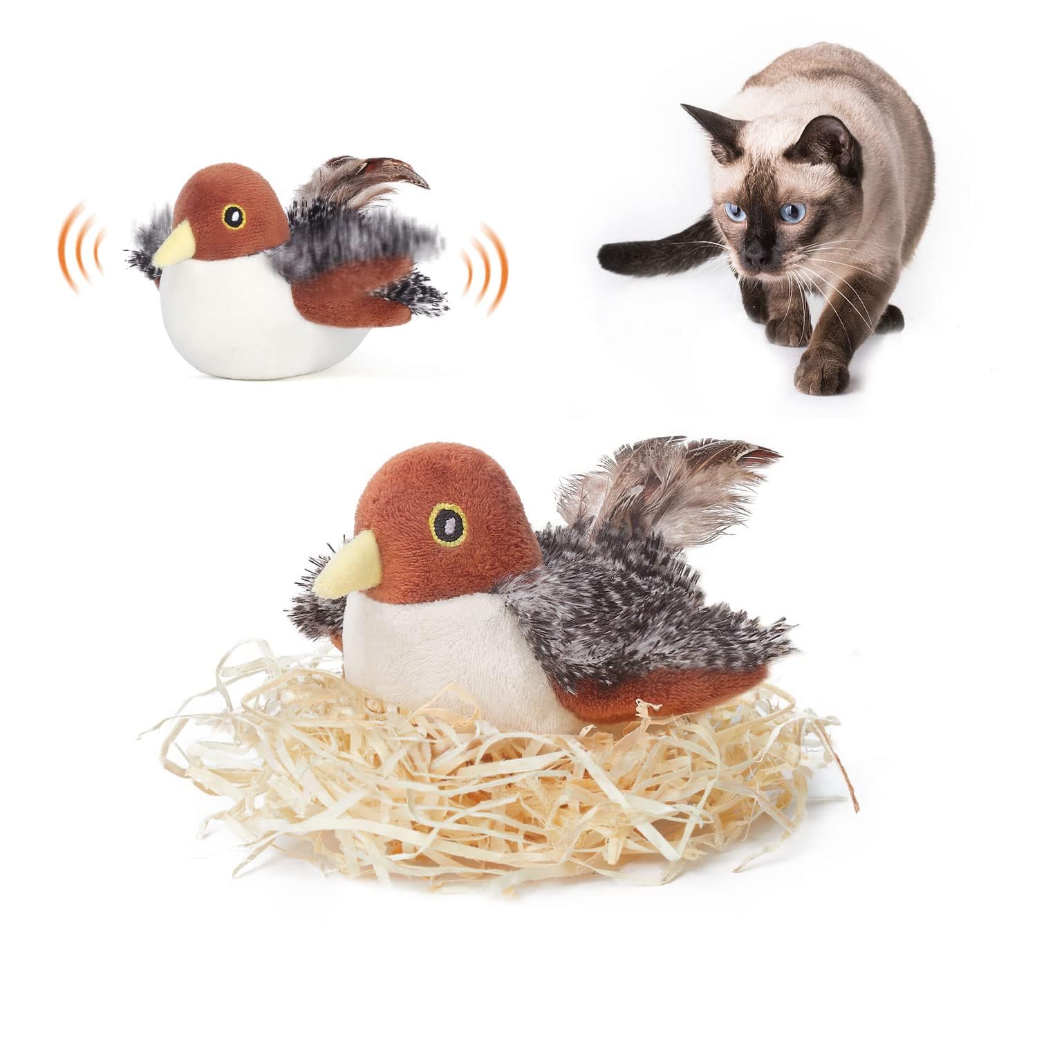 Potaroma Pájaro Aleteante Interactivo para Gatos, ideal para ejercitarse.