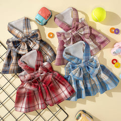 Potchen plaid bow tie harness claret red, festive pet accessory