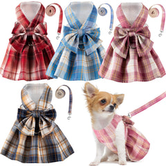 Potchen plaid dress harness pink on a small dog, ideal for cute photos and daily wear.