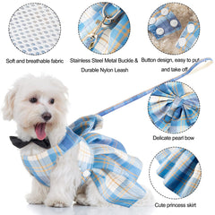 Potchen plaid bow detail close-up with secure leash attachment