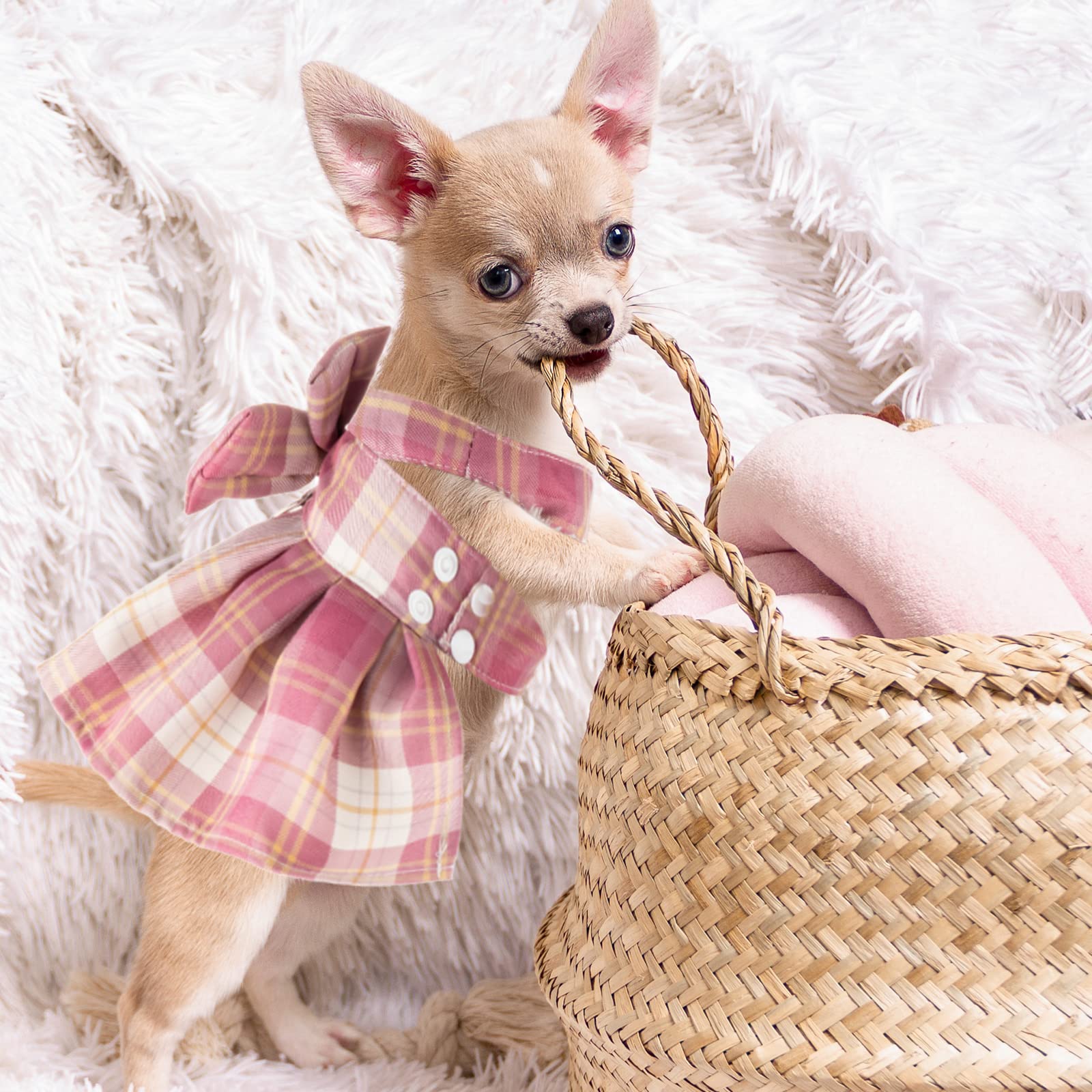 Potchen plaid dress fabric close-up showing soft polyester material