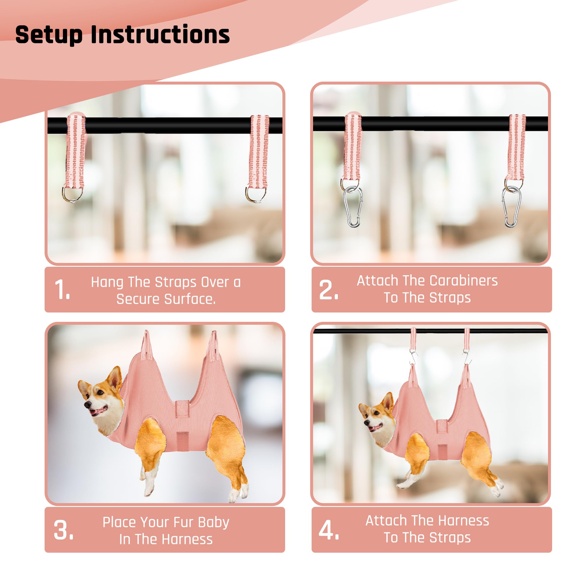 Potens' Pet grooming hammock uses breathable mesh material for comfortable sessions.