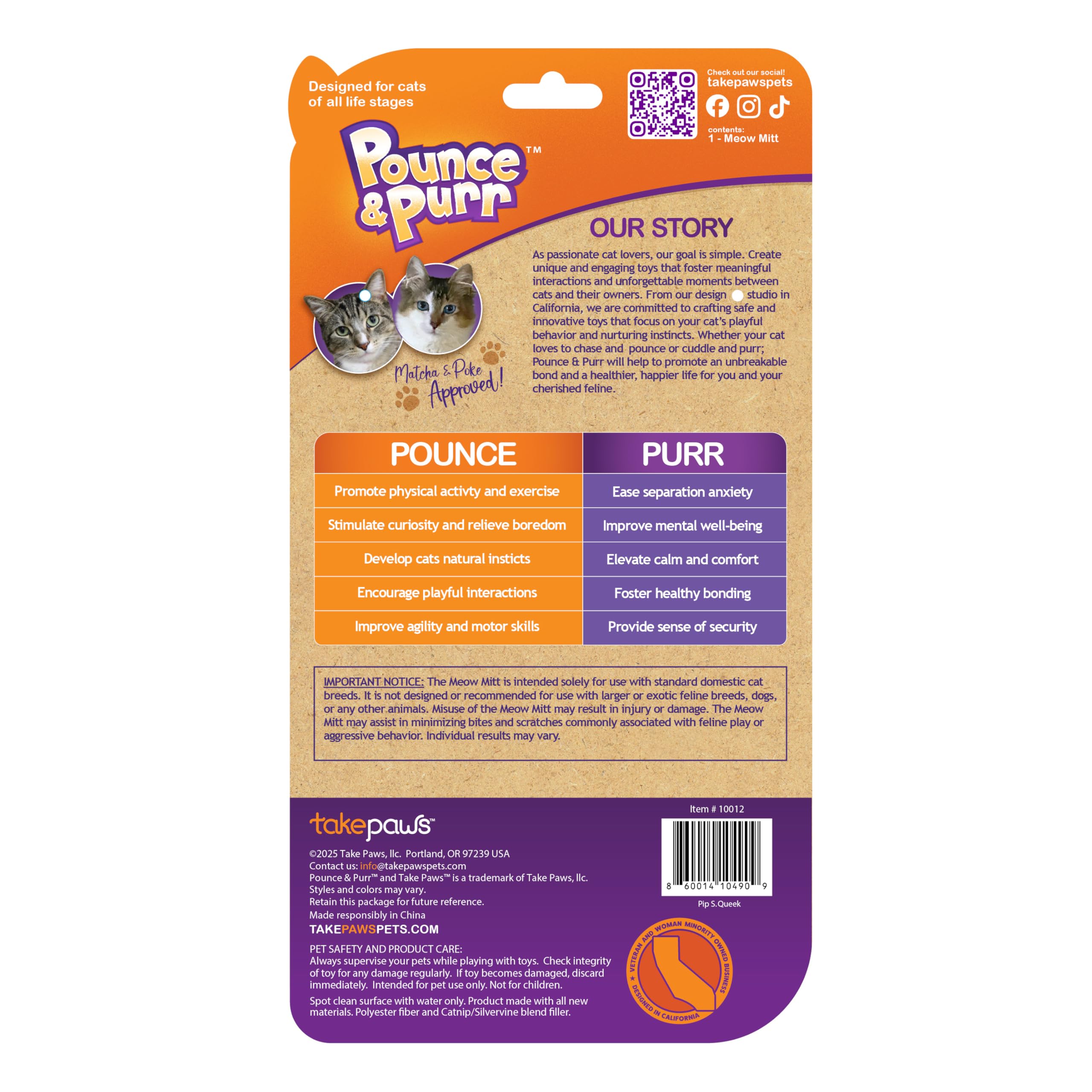 Pounce & Purr Meow Mitt enhances bonding play between owner and cat with enrichment.