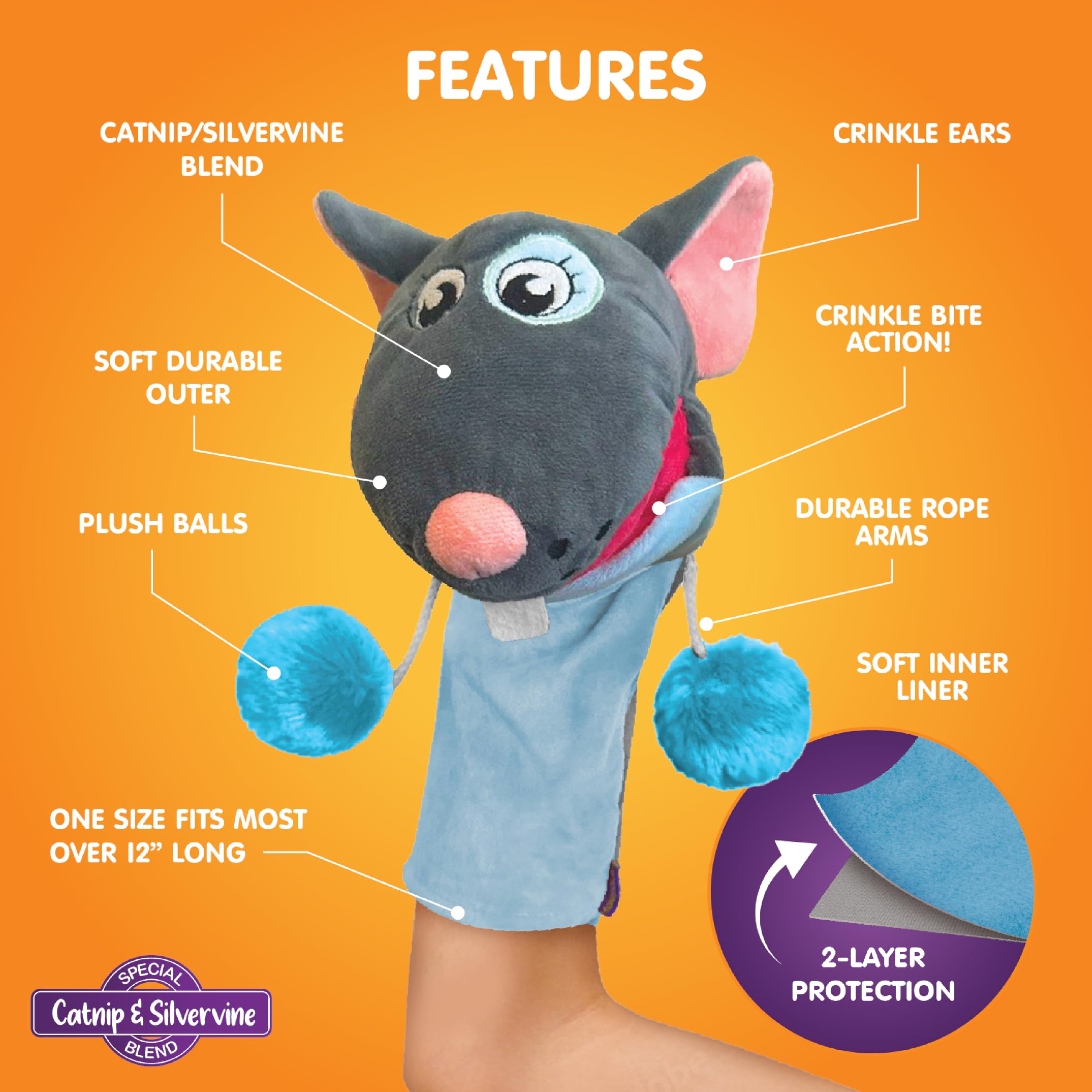 Pounce & Purr Meow Mitt catnip-silvervine infusion for enrichment and scent appeal.