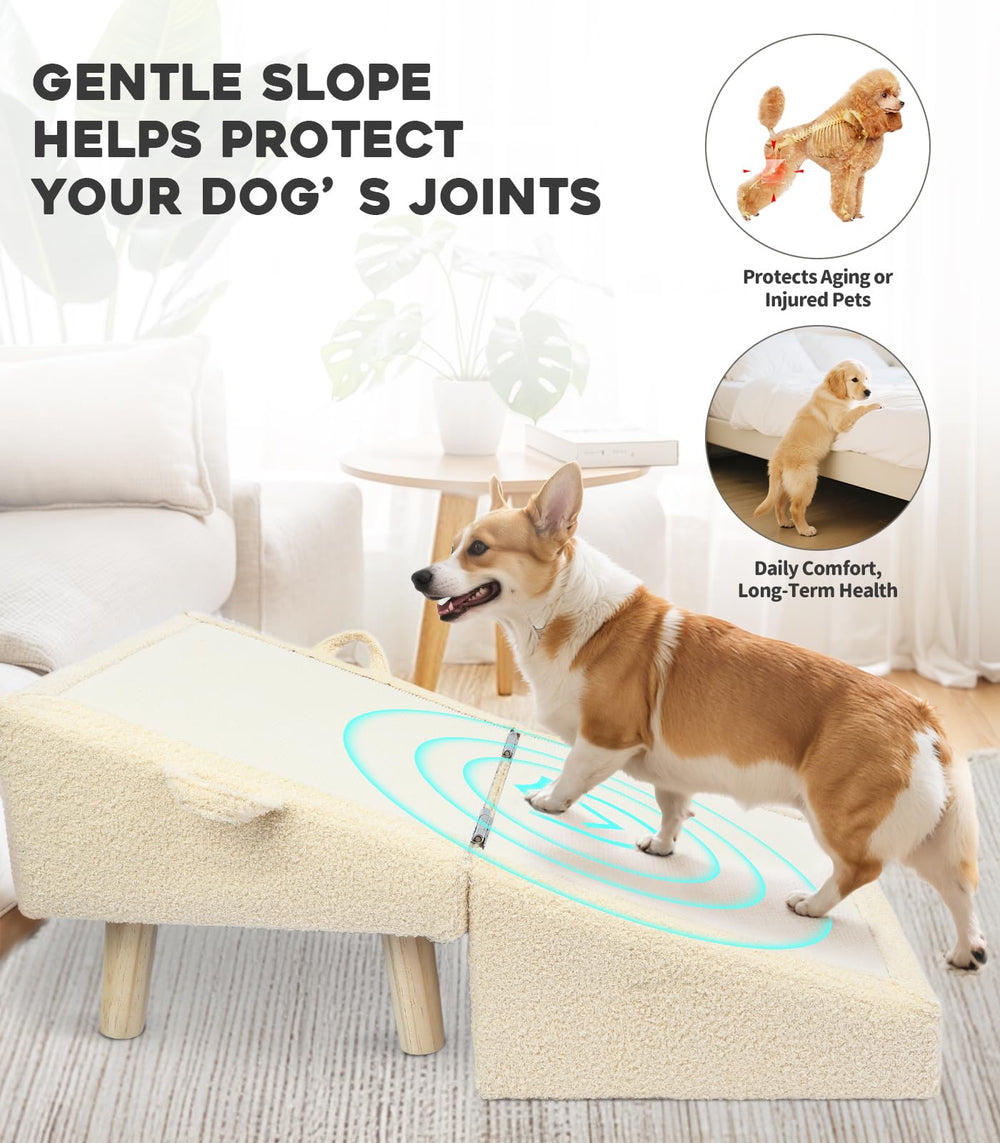 Powerful Xishan wooden pet ramp with sherpa surface for secure footing
