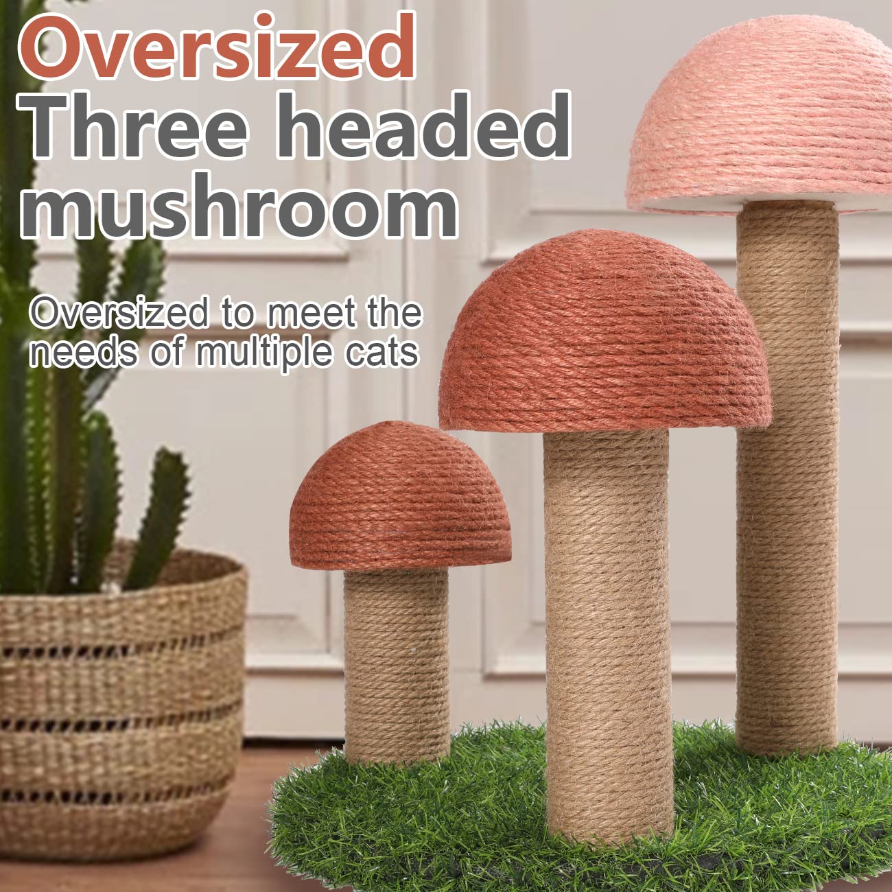 PowerKing Cat Scratching Post mushroom-pole-closeup highlights textured sisal.