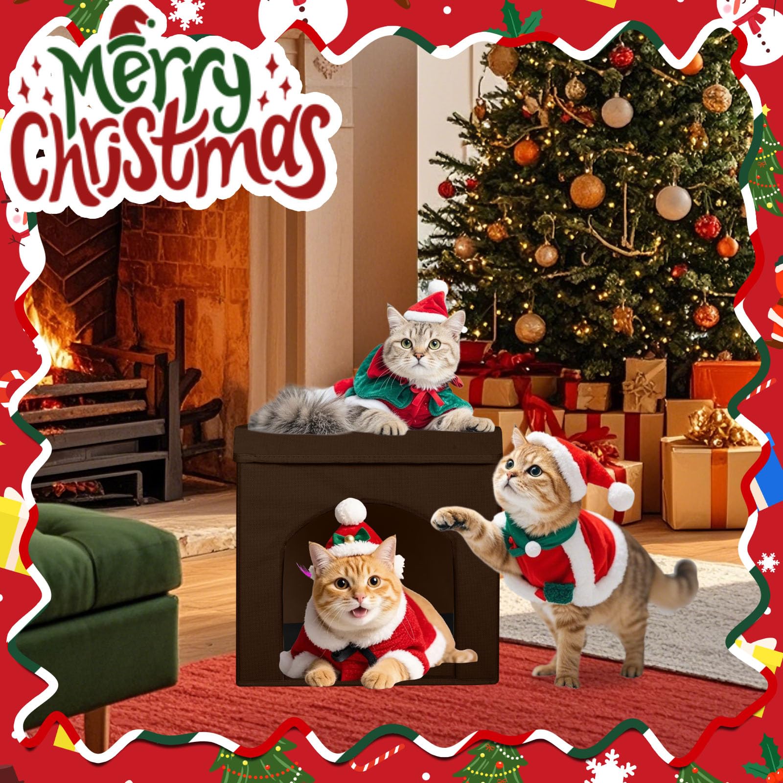 PowerKing foldable cat cube open lounge cozy indoor retreat.