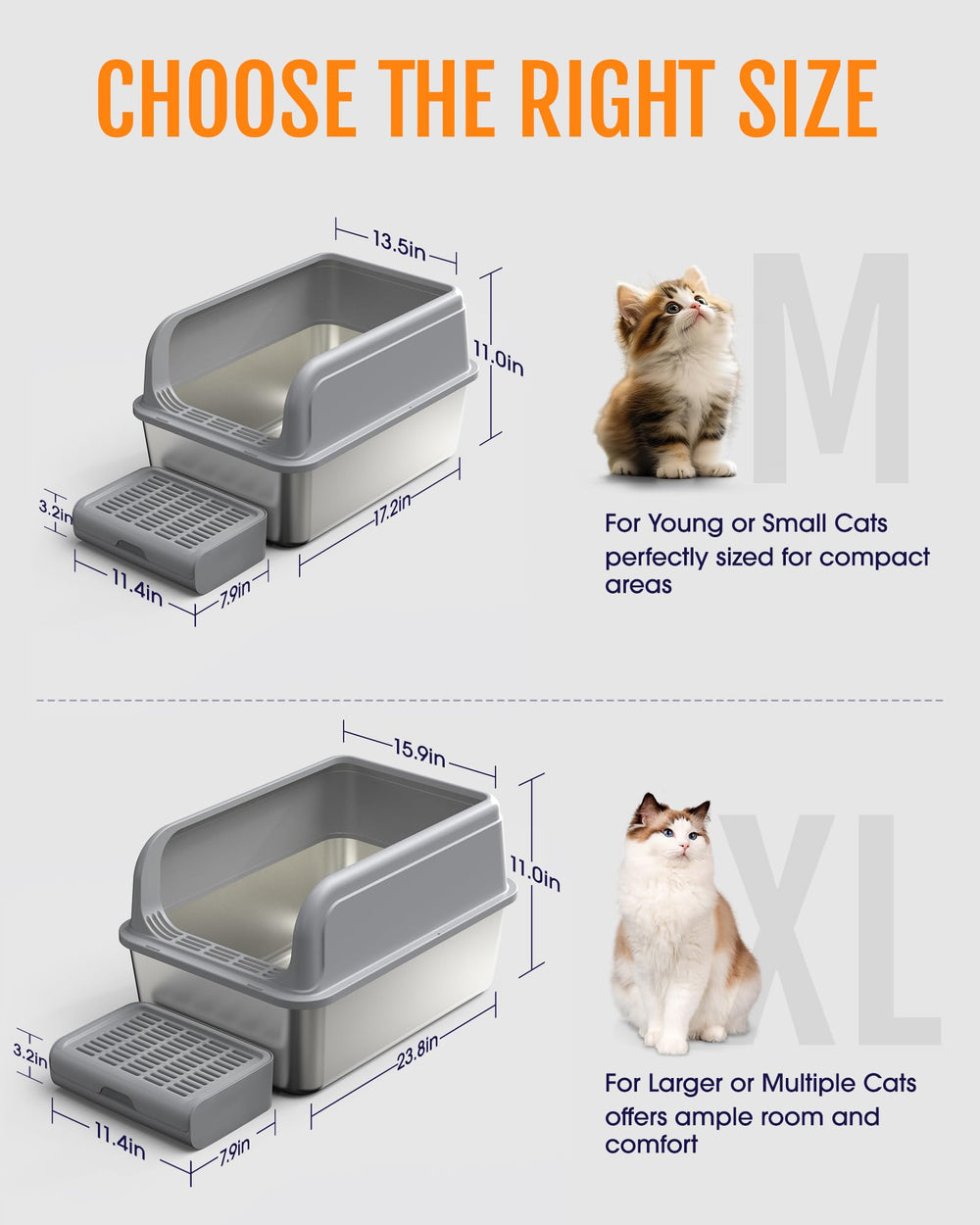 Powools elevated step litter box grey reduces scatter and floor mess