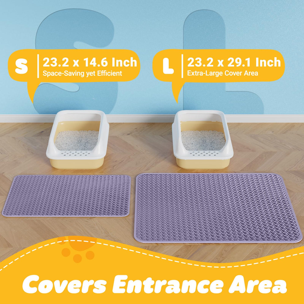 Powools cat litter mat purple envelope-design shows convenient disposal and mess reduction.