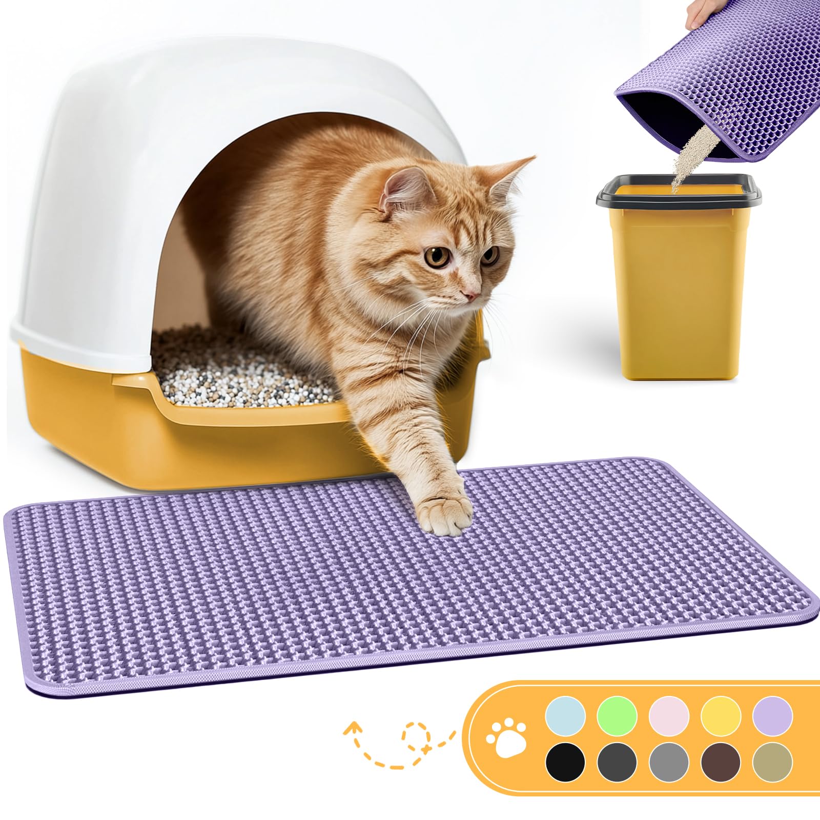 Powools cat litter mat purple front view demonstrates effective litter trapping and easy cleaning.